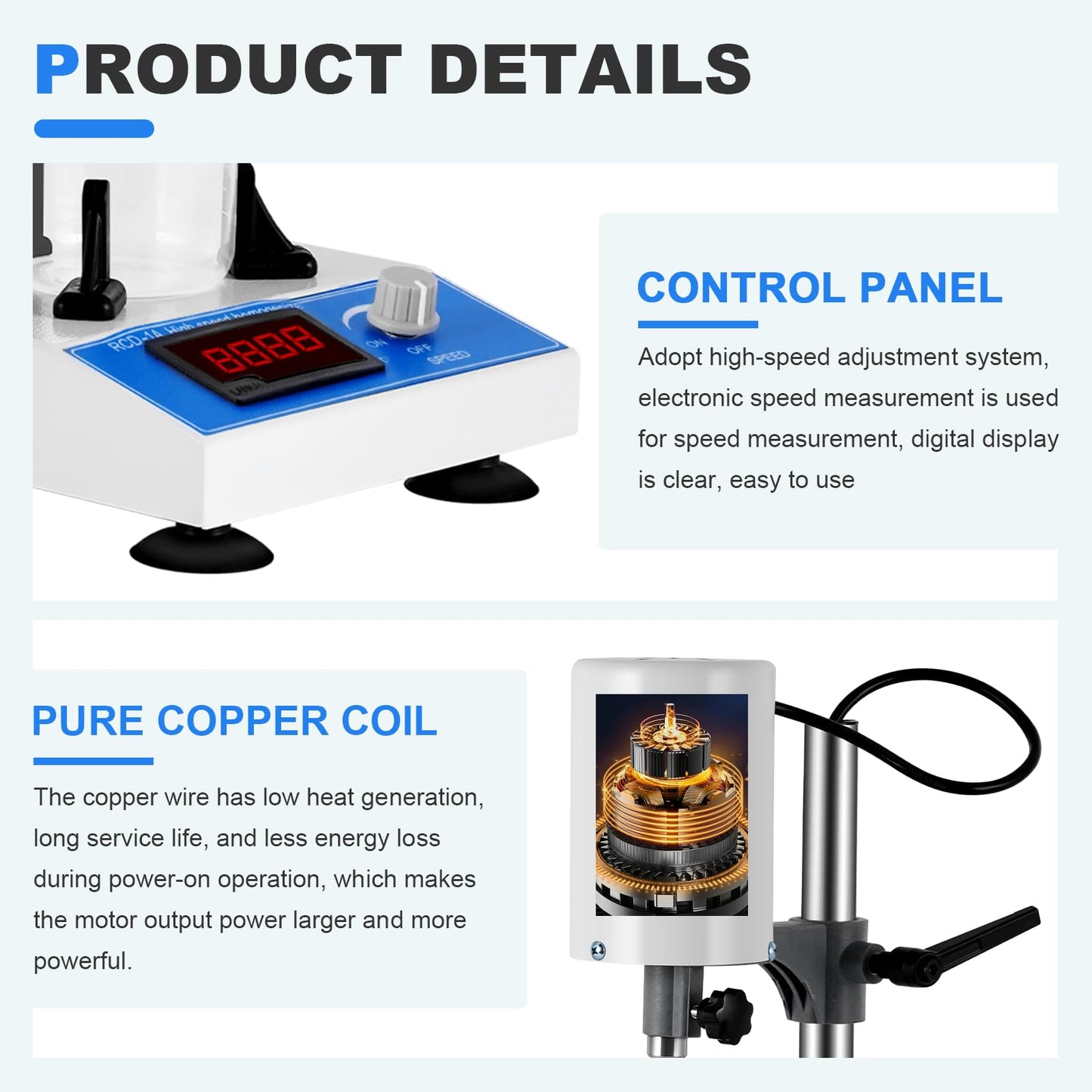 Consfly High Speed Homogenizer Lab Disperser Emulsifier 5~1500ml 110V Dispersion Mixer RCD-1A with 2 Extended Working Heads