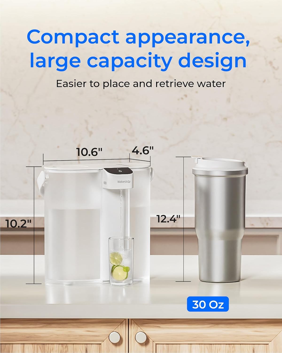 Waterdrop Compact Electric Water Filter Pitcher - 200-Gallon Rechargeable Dispenser | Reduces PFOA, Lead & Chlorine, 14-Cup, White