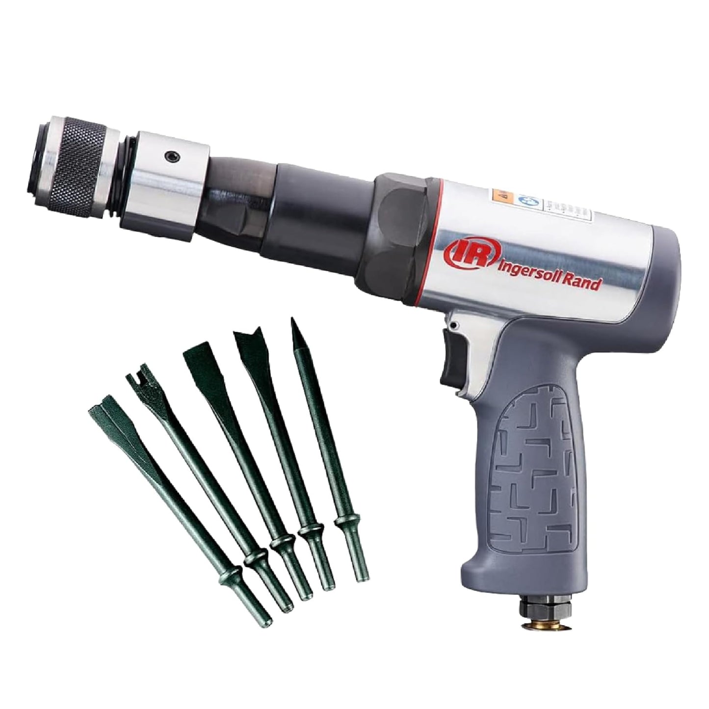 Ingersoll Rand 119MAXK 3 1/2" Stroke Long-Barrel Air Hammer Kit, Max Rotational Speed Up to 2,530 BPM, Includes 5 Chisel Attachments