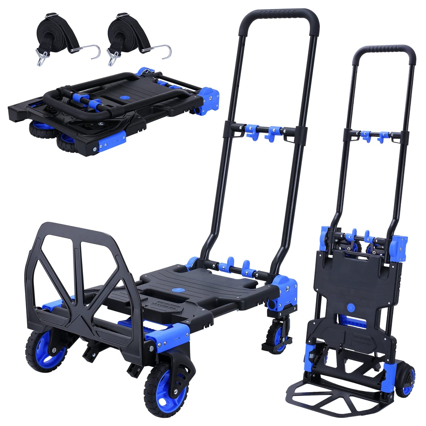 2-in-1 Hand Truck Dolly Foldable,330LB Capacity Hand Dolly,Folding Hand Cart with Retractable Handle,Hand Truck Foldable with 4 Wheels,Portable Handtruck