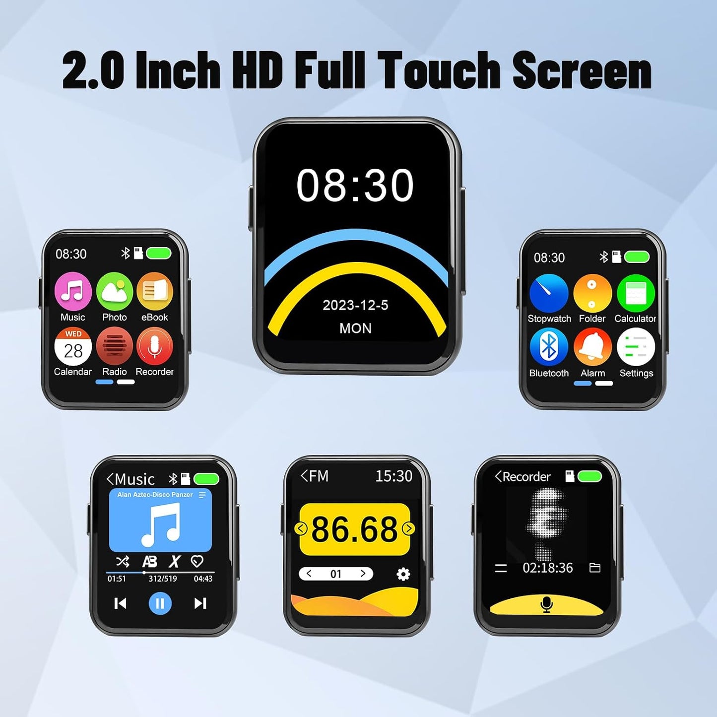 AiMoonsa 128GB MP3 5.3, 2.0 Player with Bluetooth Portable Digital Lossless Music Player with Built-in Speaker, in Full