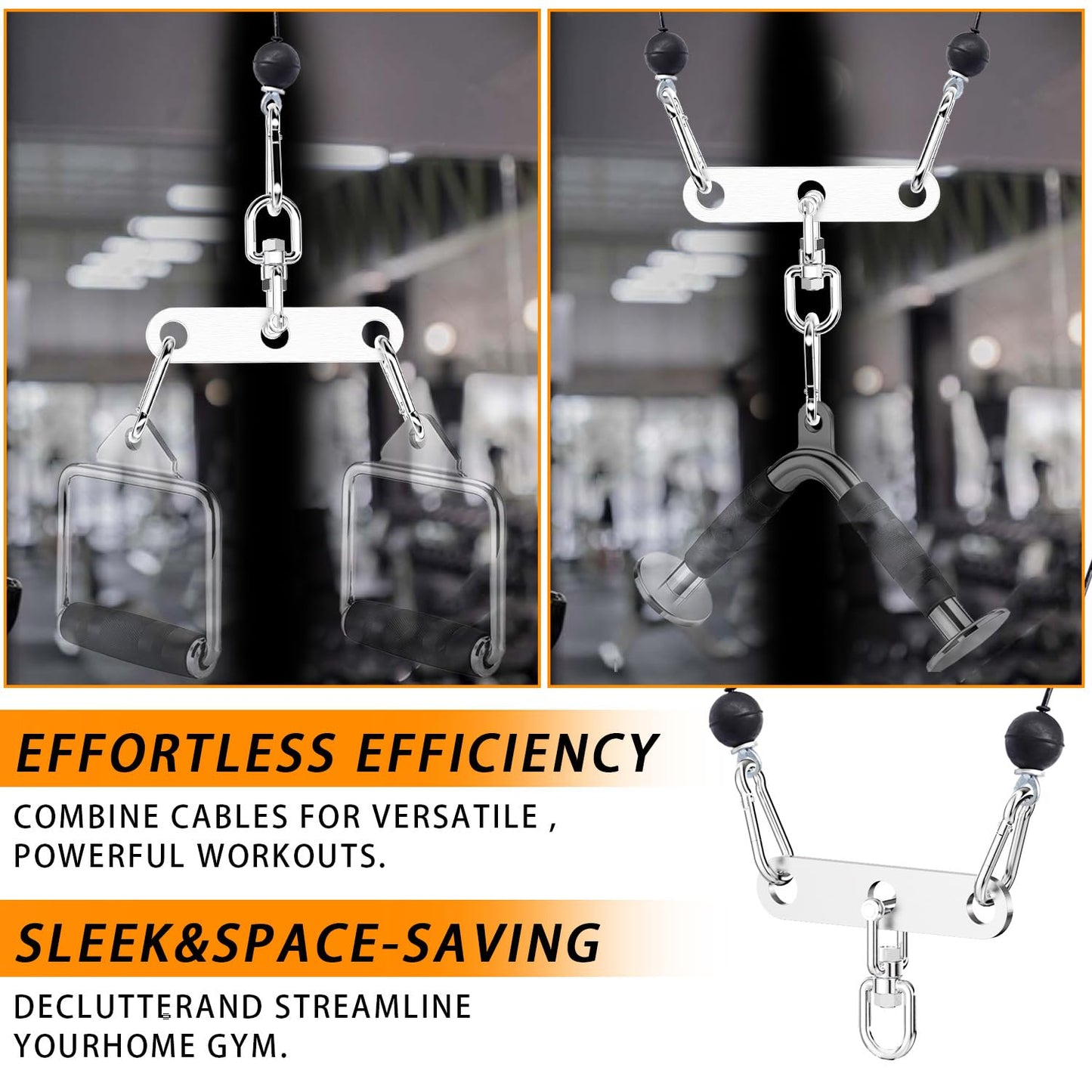 Stainless Steel Double to Single Pulley Adaptor Plate with Swivel for Cable Machine – Fitness Dual Pulley Connector with 3 Carabiners for LAT Pulldown, Triceps Pushdown, and T Bar Row Accessories