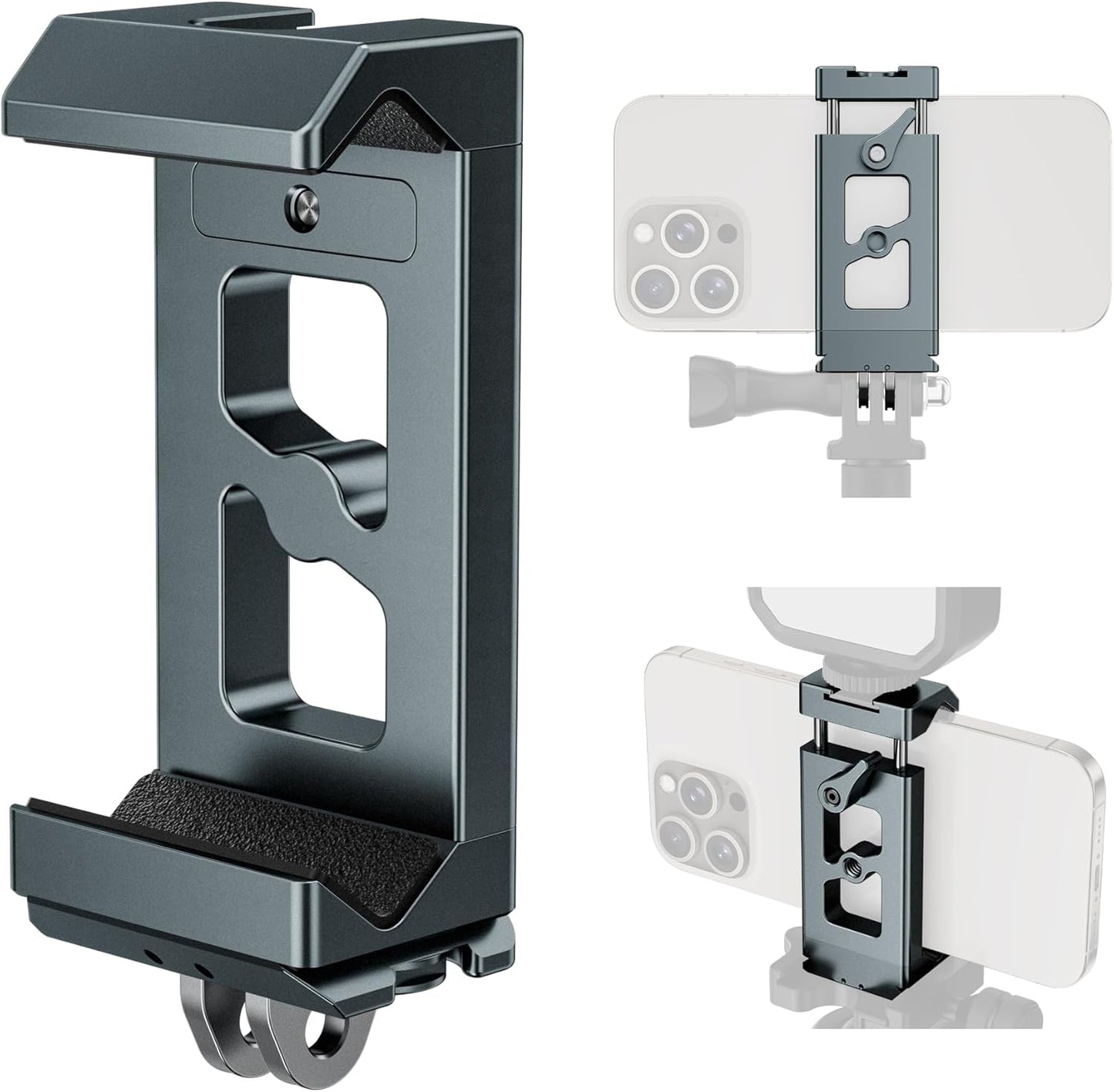CAMOLO GEEK Metal Phone Tripod Mount Arca Port & Action Camera Adapter, Adjustable Smartphone Tripod Adapter Clamp Cell