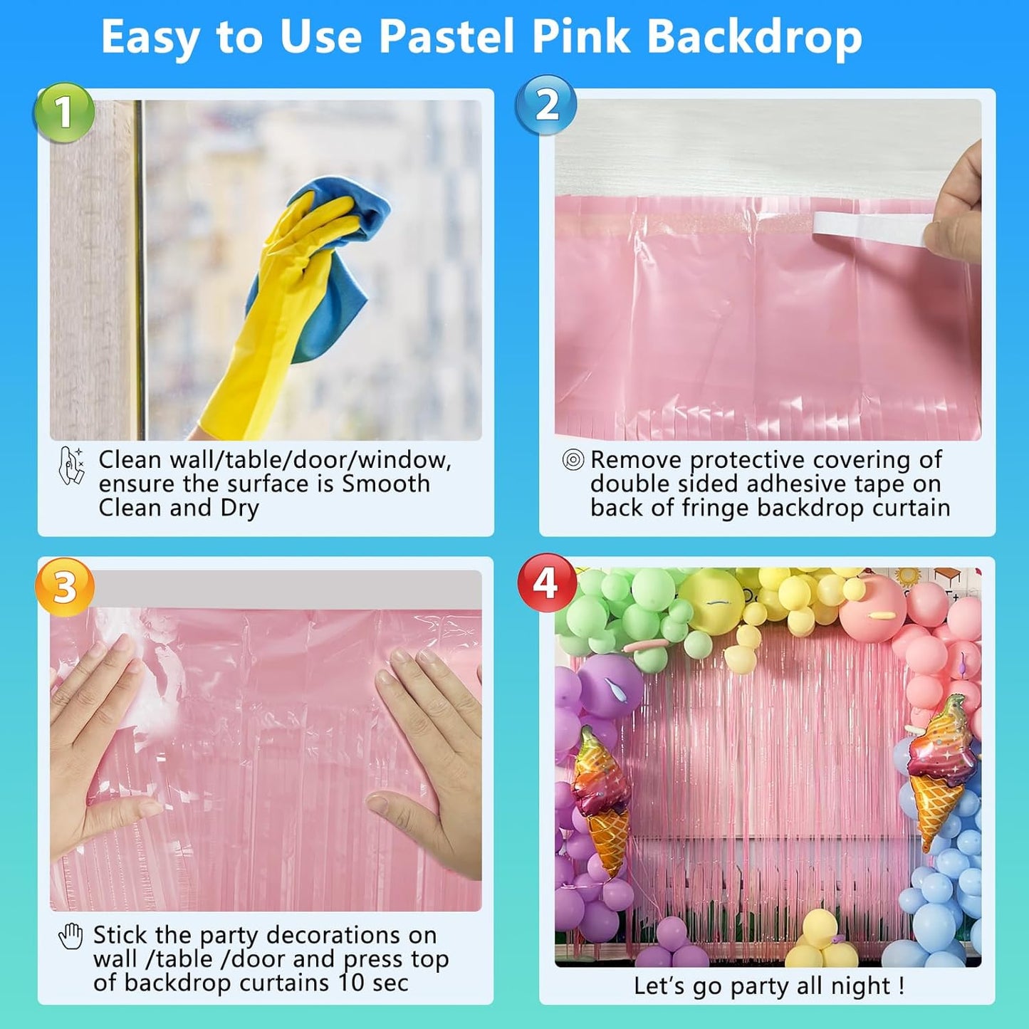 Pastel Pink Foil Fringe Curtain Backdrop - 3.3x8.2ft Party Decorations | Perfect for Birthdays & Celebrations
