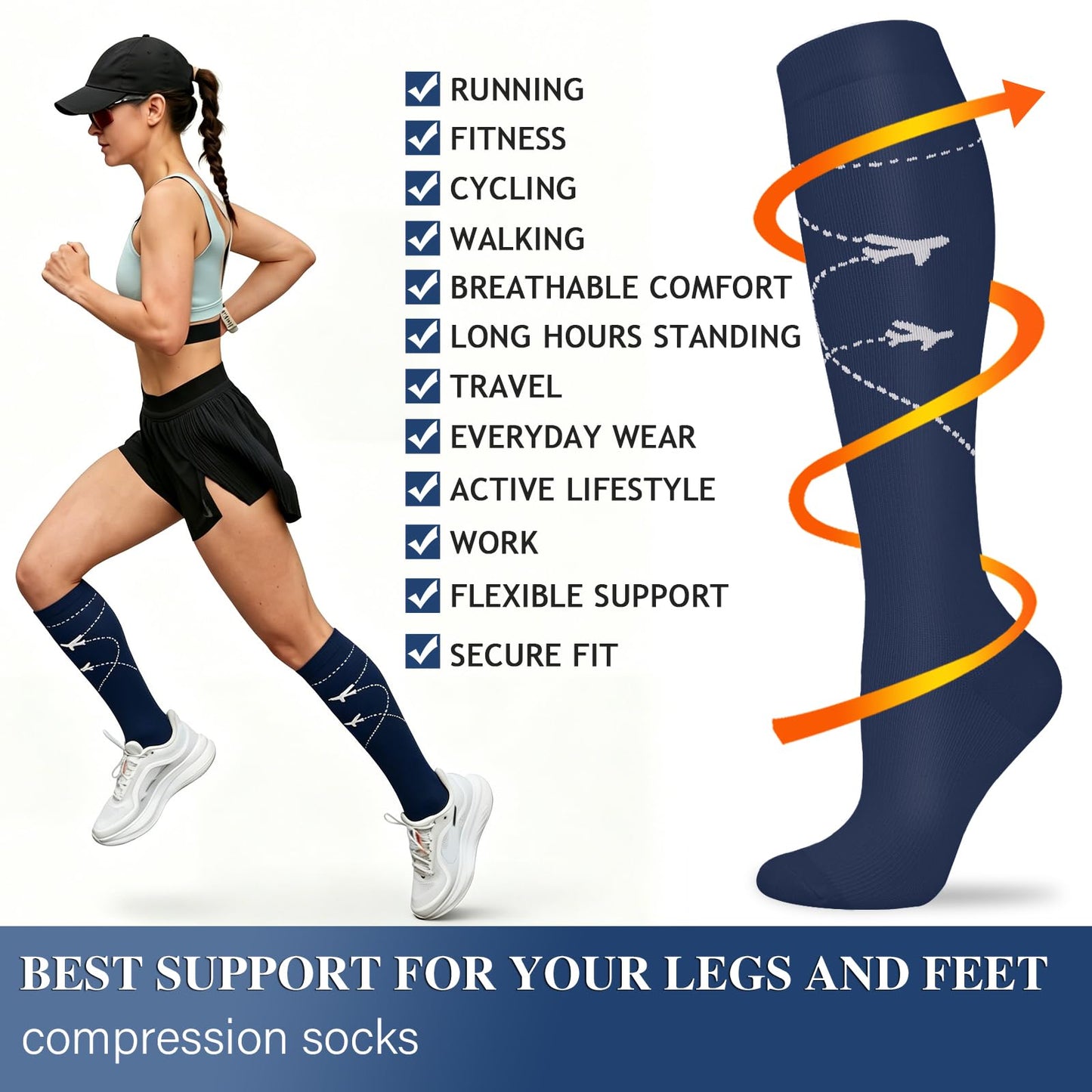 Sooverki Compression Socks for Women and Men Circulation (4 Pairs) is Best Support for Running Athletic Knee High Stockings Flying Travel Flight Winter Summer Workout Gifts Ideas