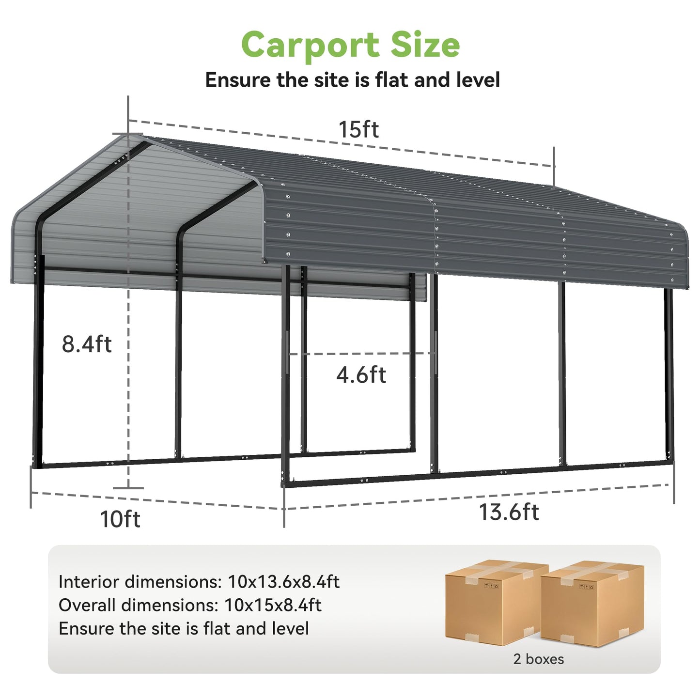 10x15FT Metal Carport,Heavy Duty Carport with Reinforced Frame and Galvanized Steel Roof, Outdoor Garage Shelter Shade Car Port for Pickup Trucks, Boats, Cars & Tractors, Farm Tools, Party, Gray