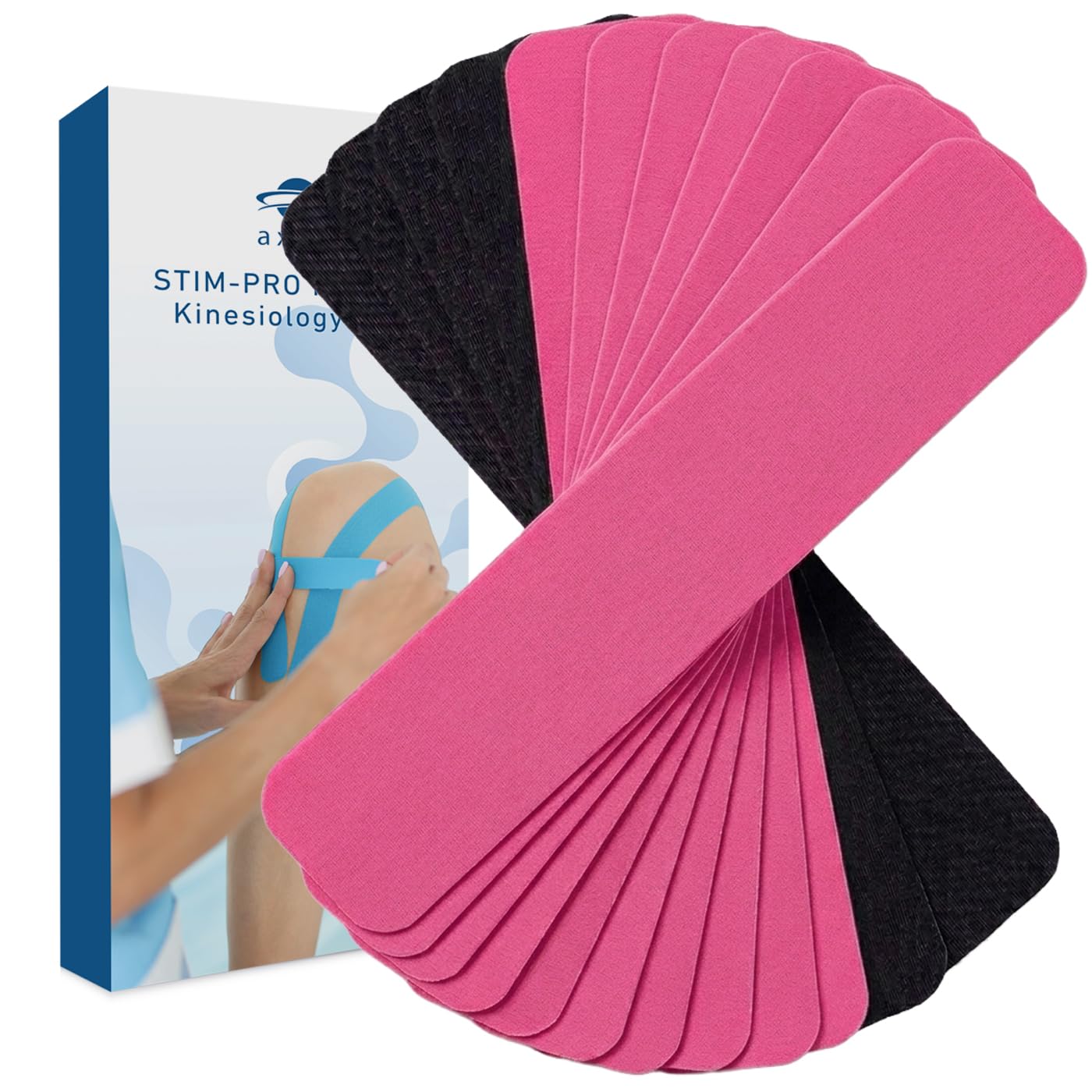 axion Kinesiology Tapes PRECUT Black Pink | 50 Pre-Cut Sport Tape Strips 10x2 in | Waterproof • Skin-Friendly • Elastic | Kinesiology Tapes Ideal for Sports