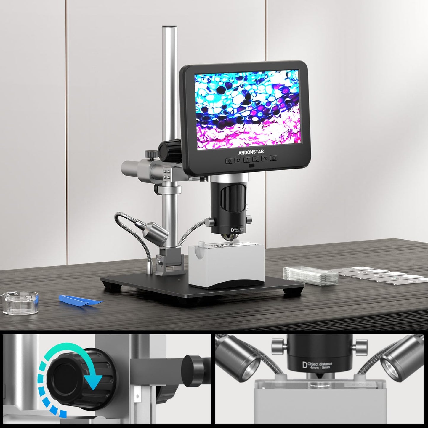 Andonstar 3 Lens 2160P UHD HDMI Digital Microscope 2000X, AD246SM-Plus Professional for PCB Circuit Board Soldering Microscope Station, Soldering Helping Hands, Tool Holder, 32G Card