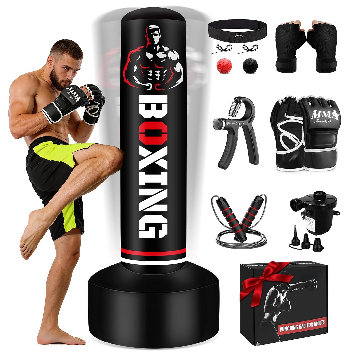 Upgraded Freestanding Punching Bag for Adults Teens, 70" Standing Punching Bag Heavy Boxing Bag Set with 12 OZ Gloves, Air Pump, Kicking Bags for MMA Karate Kickboxing Boxing Home Gym Training