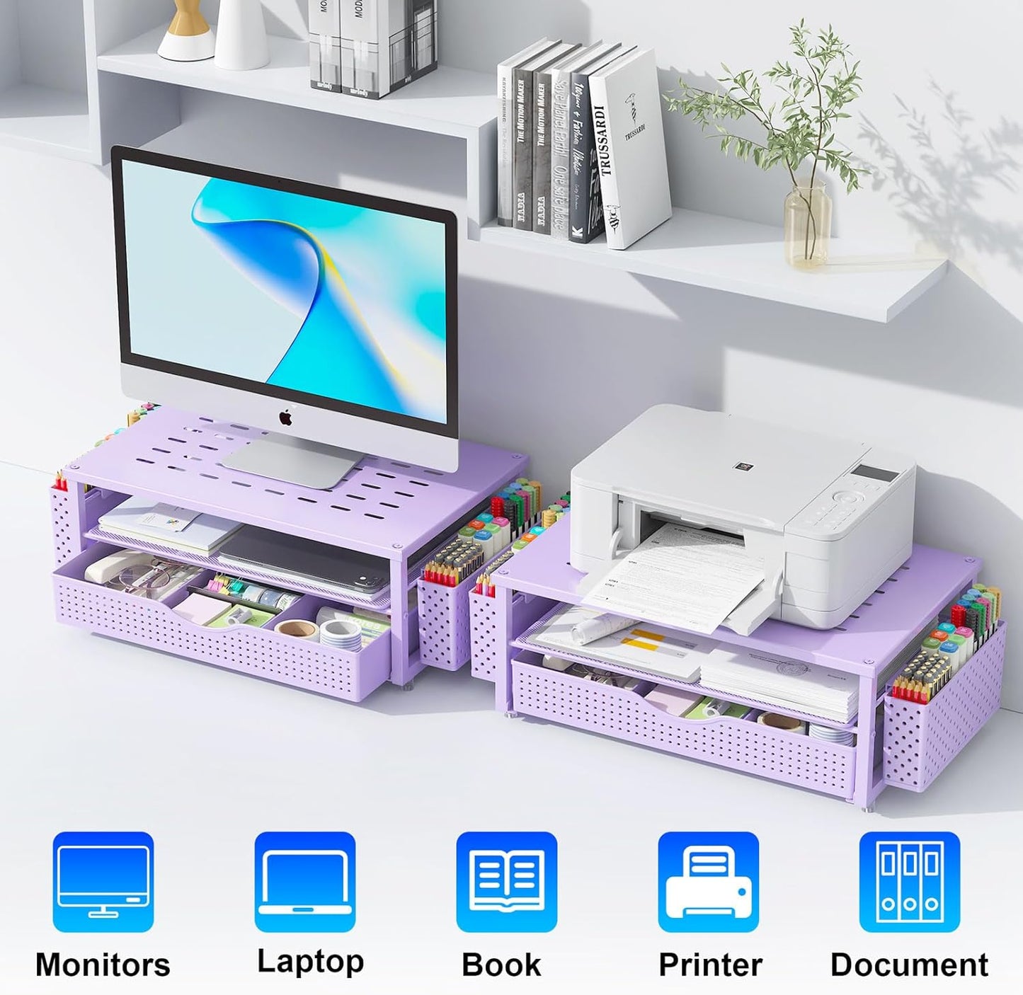 2 gianotter Desk Organizers and Accessories, Monitor Stand with Drawer and Pen Holder, Purple Desk Accessories