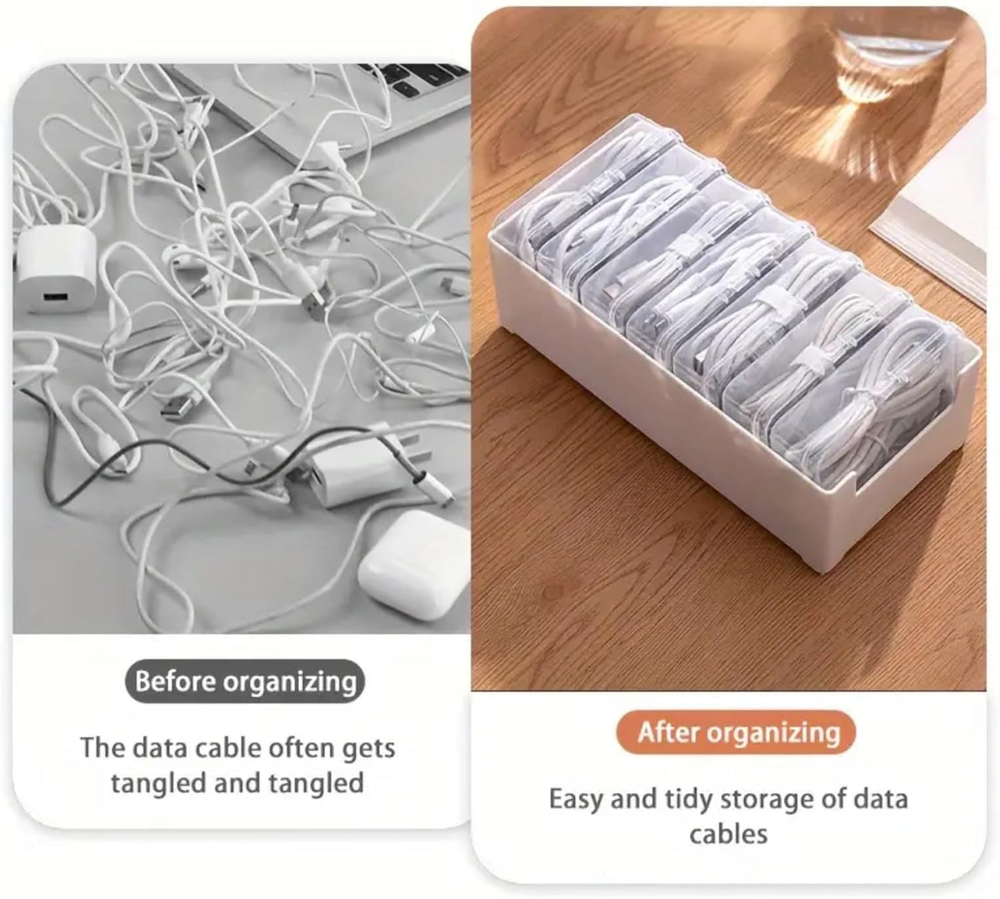 MAKABAKA 7 Cable Organizer Storage Box with Wire Ties,Desktop Cable Management Box with Switch, Power Cord Organizer