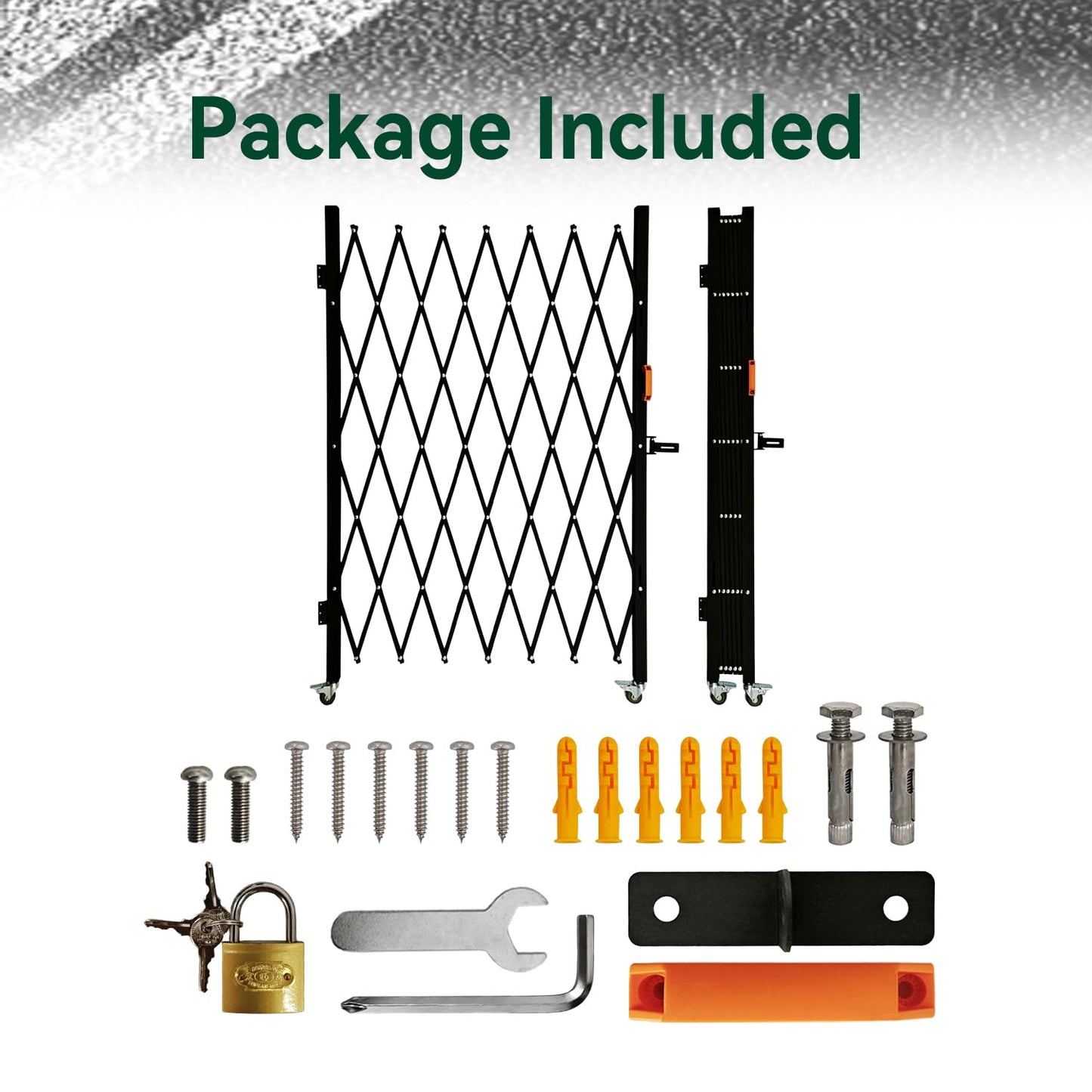 LTSEAME Folding Security Gate with Lockable Scissor Design and 360° Swivel Casters Outdoor Barricade for Entry Security, Garage, Warehouse, and Pool Areas (65“Wx50 H)