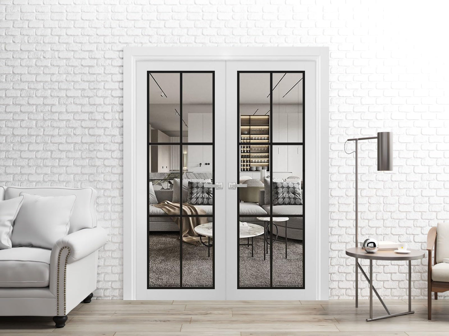 SARTODOORS Lucia 2366 | Double Swing Interior French Doors with Glass, Solid Wood, Hardware Included, 60x96, White, Modern