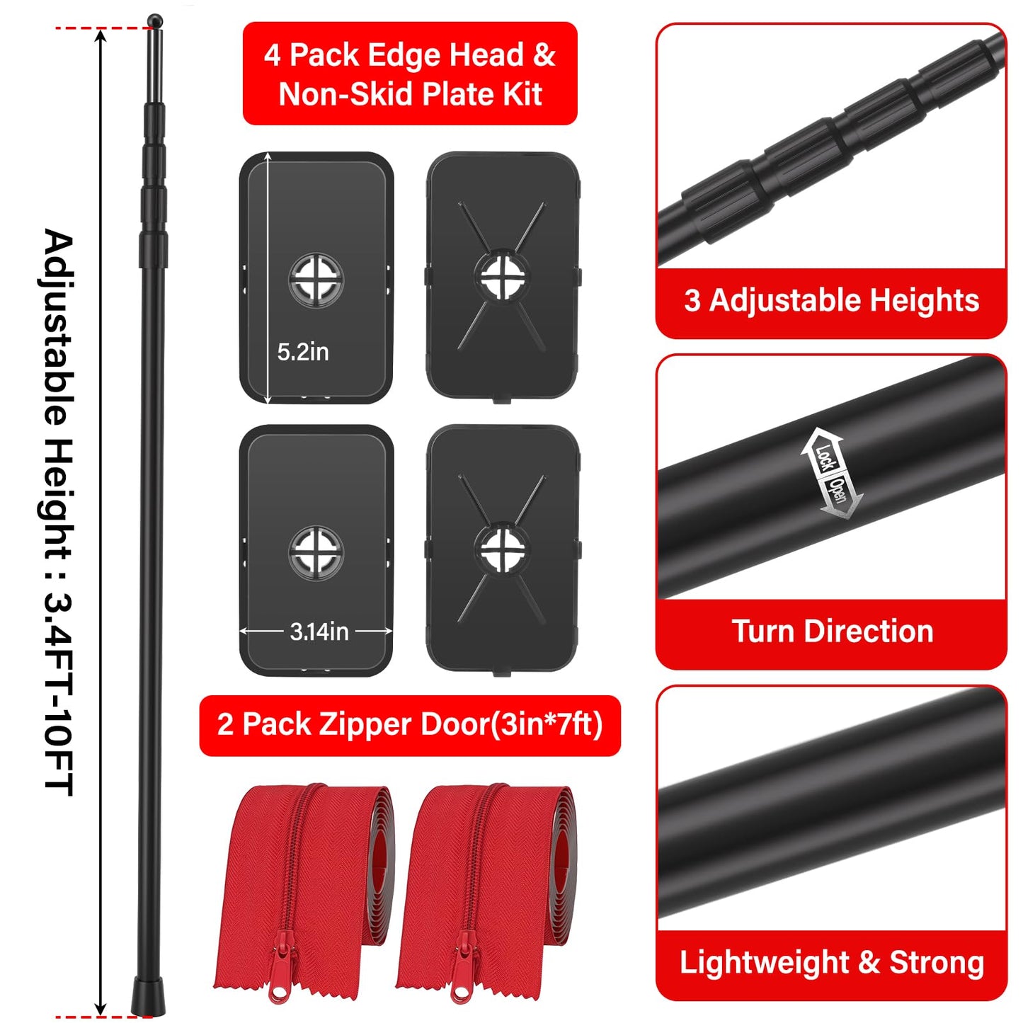 10FT Dust Barrier Poles Kit,Spring Retractable Zipper Wall Poles for Dust Barriers System,Home & Construction,Spring Barrier Loaded Poles for Renovation & Construction Renovation(Exclusive Patent)