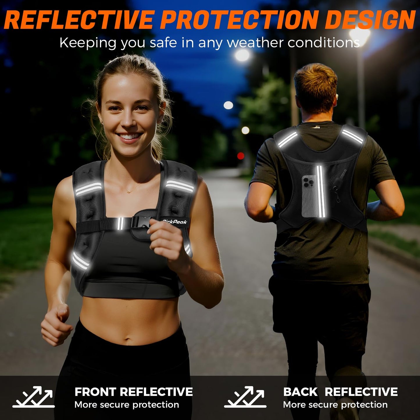 PICKPEAK Weighted Vest for Woman Man 5lb/6lb/8lb/11lb/12lb/13lb/15lb/20lb/25lb/30lb Weighted Vest for Walking, Strength Training Weight Vest with Adjustable Buckle Detachable Phone Pouch for Running Workout