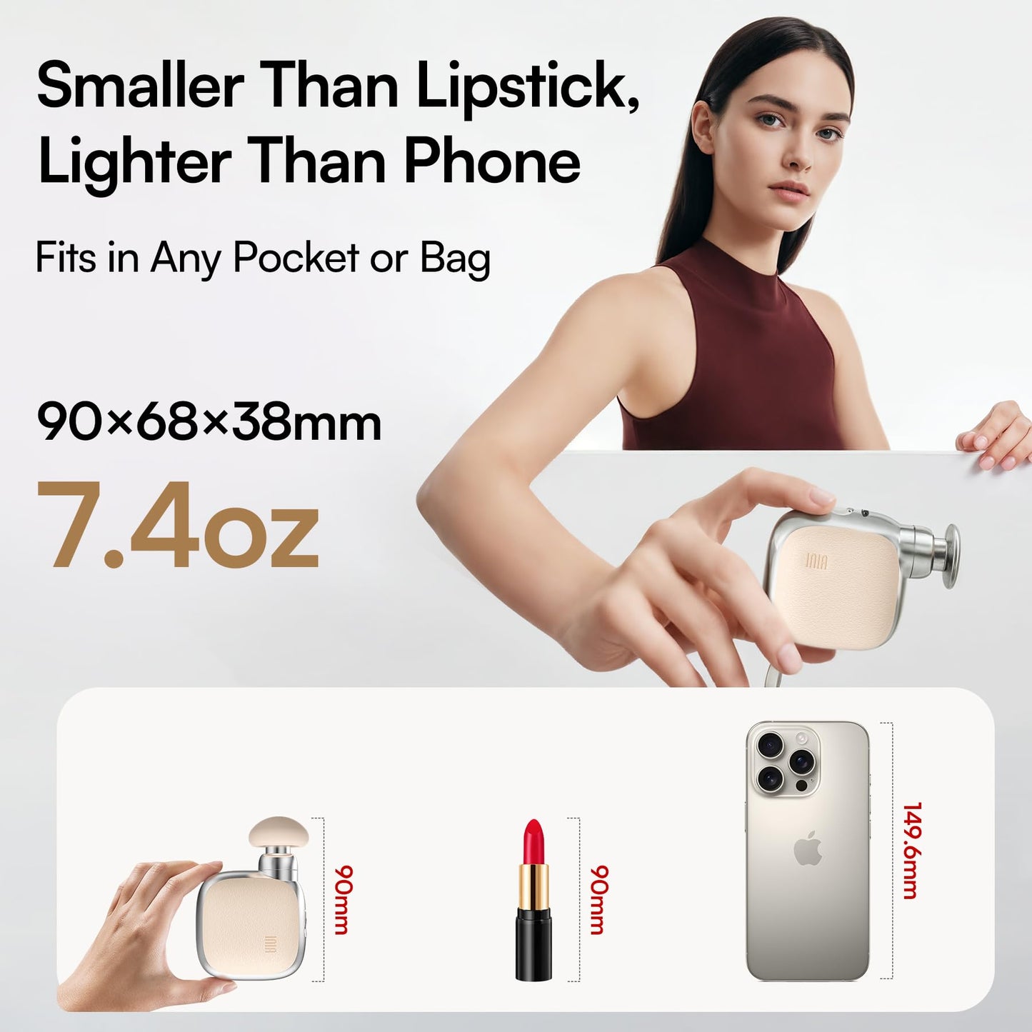 INIA PocketForce Mini Massage Gun - 75% Smaller, High-Power Percussion for Full Body Relief, Portable Deep Tissue Massager Gun with Leather Case & 3 Heads for Travel & Office Use, Gifts for Men Women