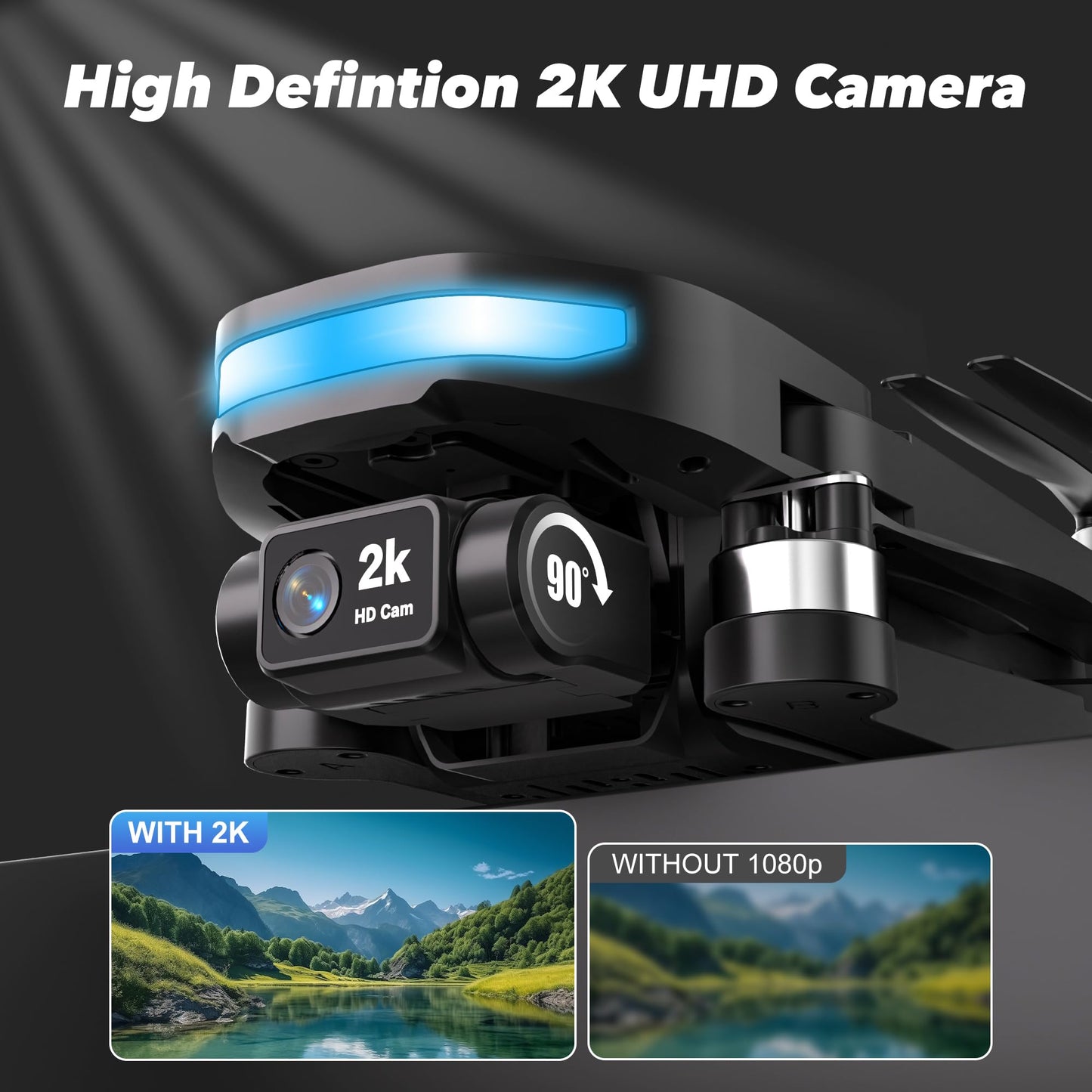 GPS Drone with EIS 2K Camera for Adults, 7.22 inch Screen on Remote Controller,FPV RC Drones with Al Track&Night Shot with Professional GPS,Auto Return Follow Me for Beginner,Long Range Transmission, 2 Batteries 64min Flight Time,Handbag Under 249g