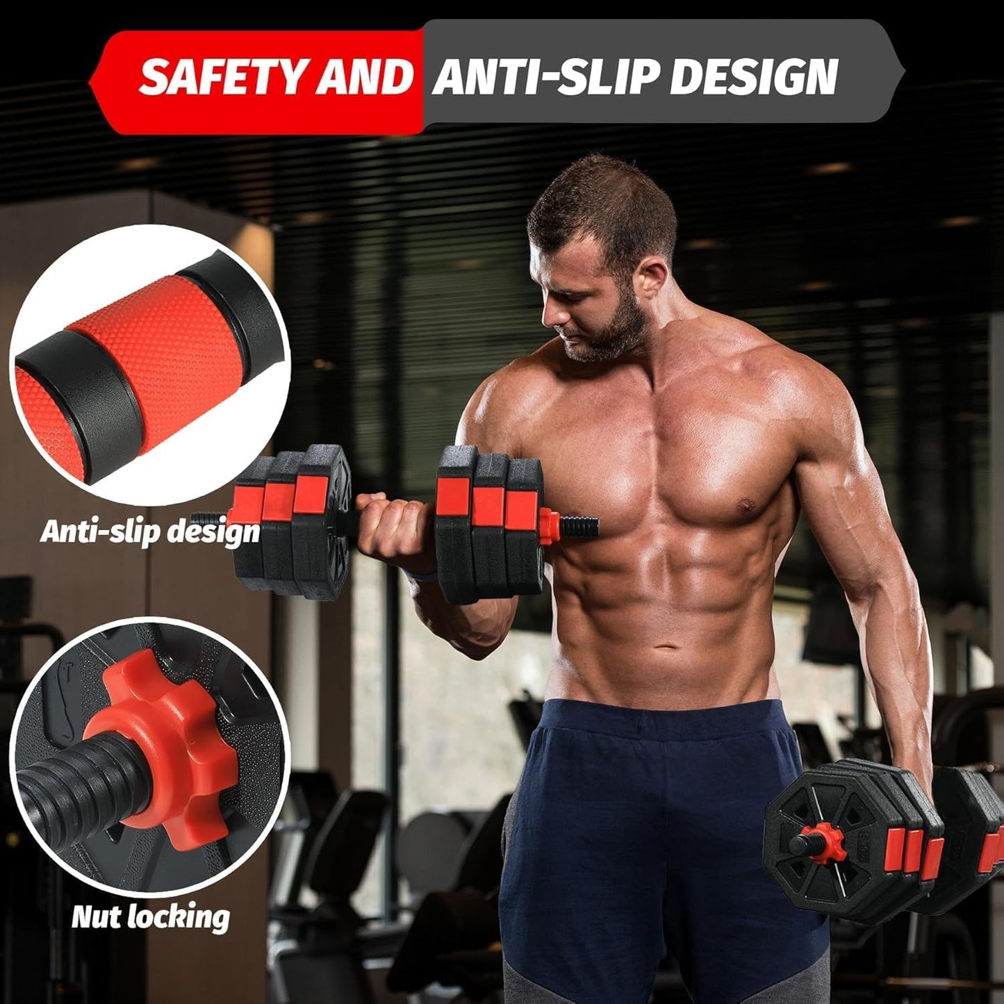 MERXENG Adjustable Dumbbell Set, 44/66/88Lbs 4-in-1 Free Weights for Home Gym, Converts to Kettlebell & Barbell with Connector, Non-Slip Grip, Ideal for Men & Women Strength Training