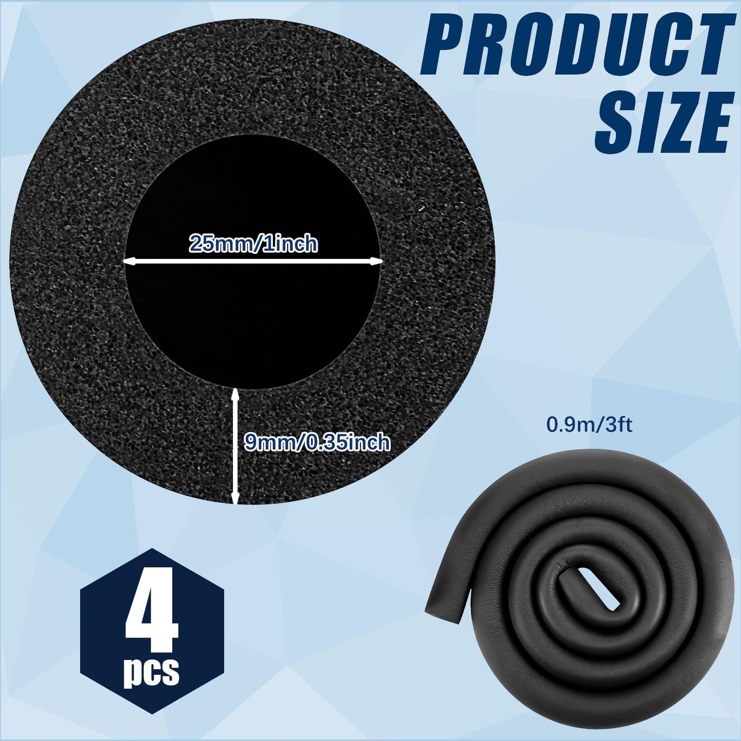 Pangda 4 Pcs 3 ft 1 Inch ID Foam Pipe Insulation Tubing, Black Pool Noodle, Black Foam Tube Cover for Ac Line Set, HVAC Insulation, Water Line Protection, Gym Handle Padding