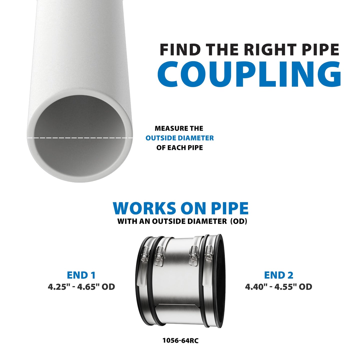 Fernco 1056-64RC Shielded PVC Pipe Coupling for Cast Iron, Plastic or Steel to Cast Iron, Plastic or Steel Plumbing Connections