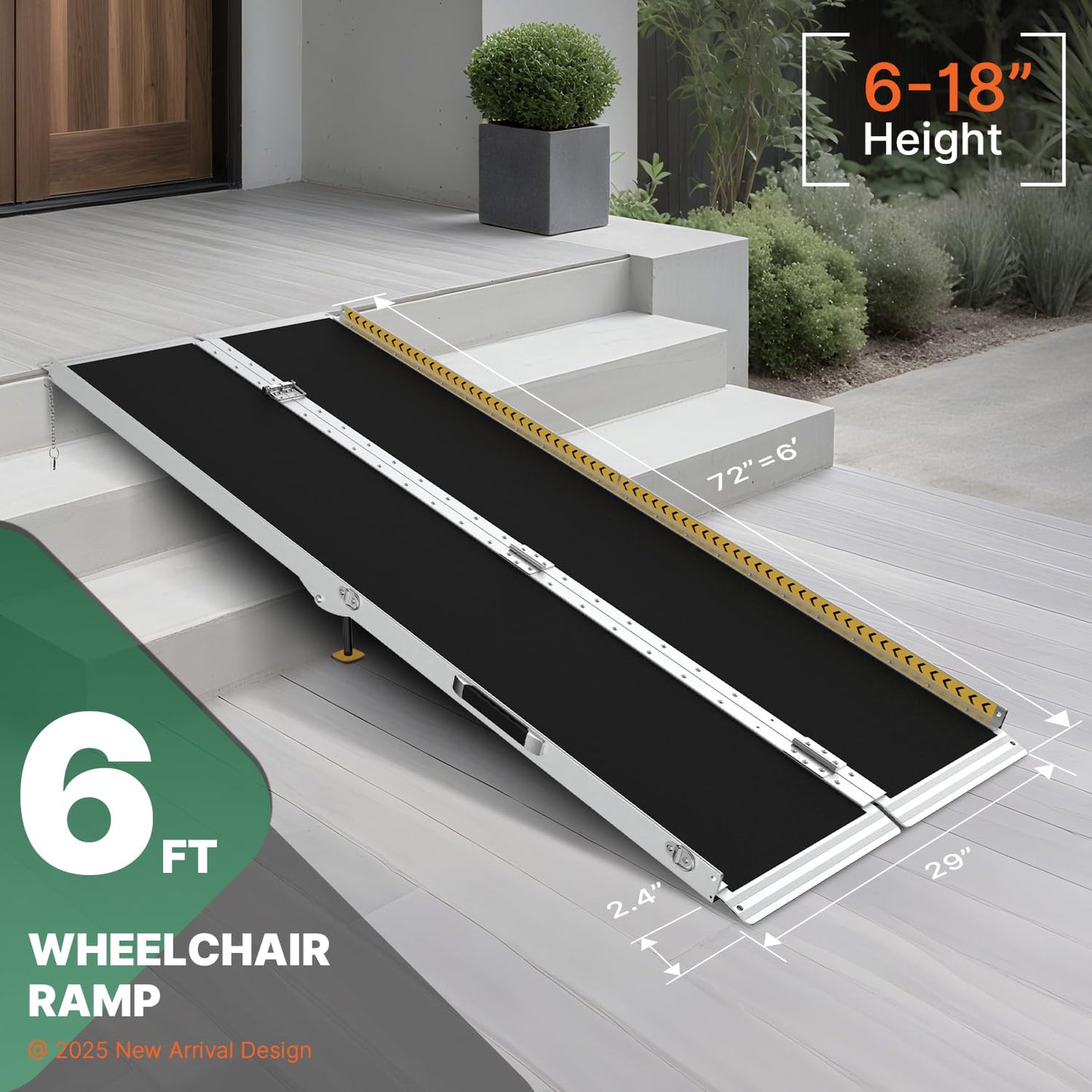 6FT Portable Wheelchair Ramp, Non-Skid Aluminum Ramps for wheelchairs for Home, Threshold ramps for doorways, Wheelchair ramps for Home Steps, Stairs, Curbs, Scooter, Entrance, 800LBS Capacity