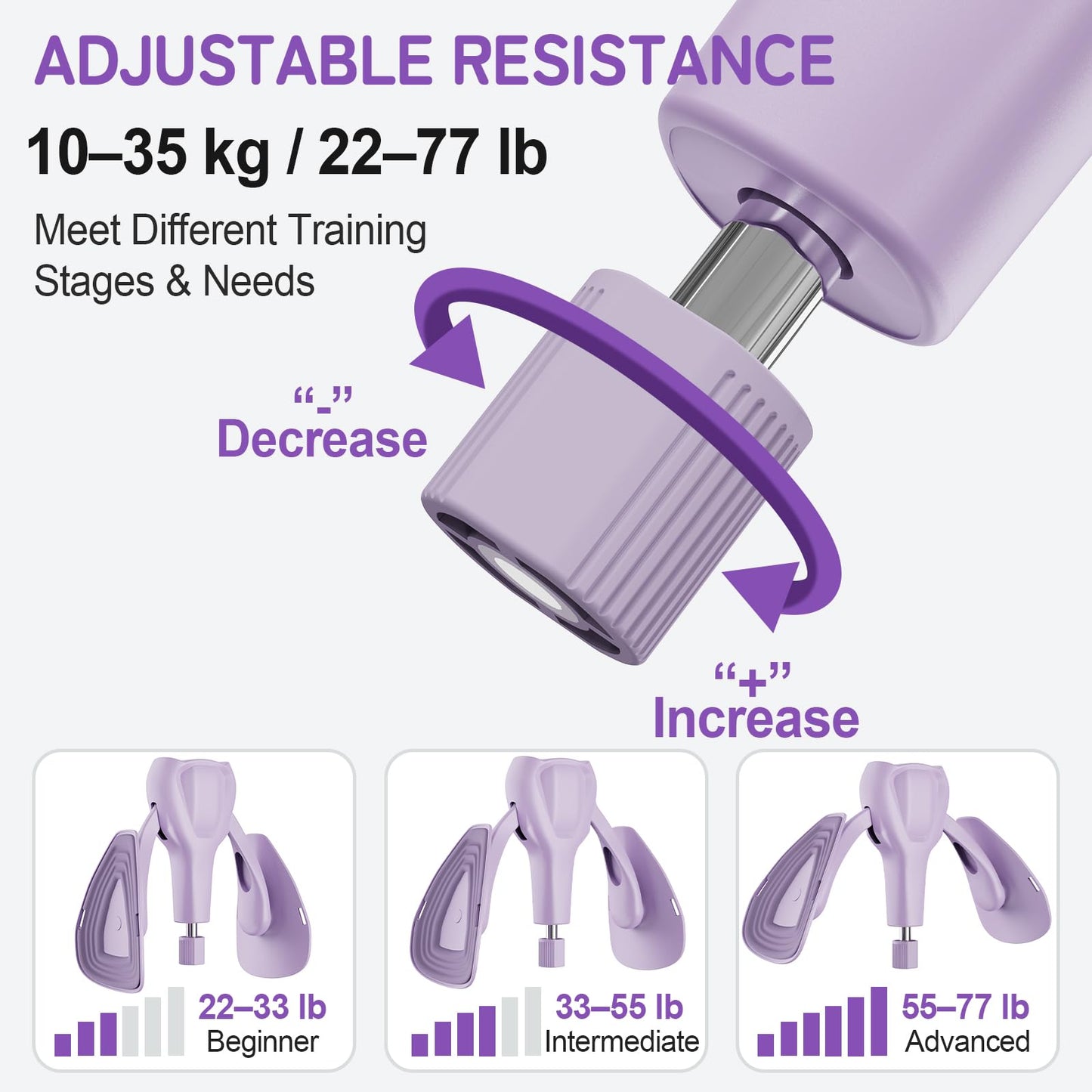 Pelvic Floor Exercise Devices 77 lb Adjustable Kegel Inner Thigh Exerciser and Hip Trainer Workout Equipment for Home Postpartum Recovery Women Men, with Band, Purple