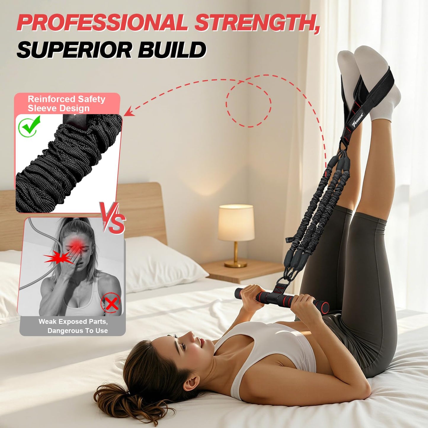 WOQQW Multifunction Pedal Resistance Band with Handle, Upgraded 3 Tube Adjustable Foot Resistance Bands for for Core, Arm, Legs, Body Puller Trainer - Sit Up Exercise Equipment for Women Men