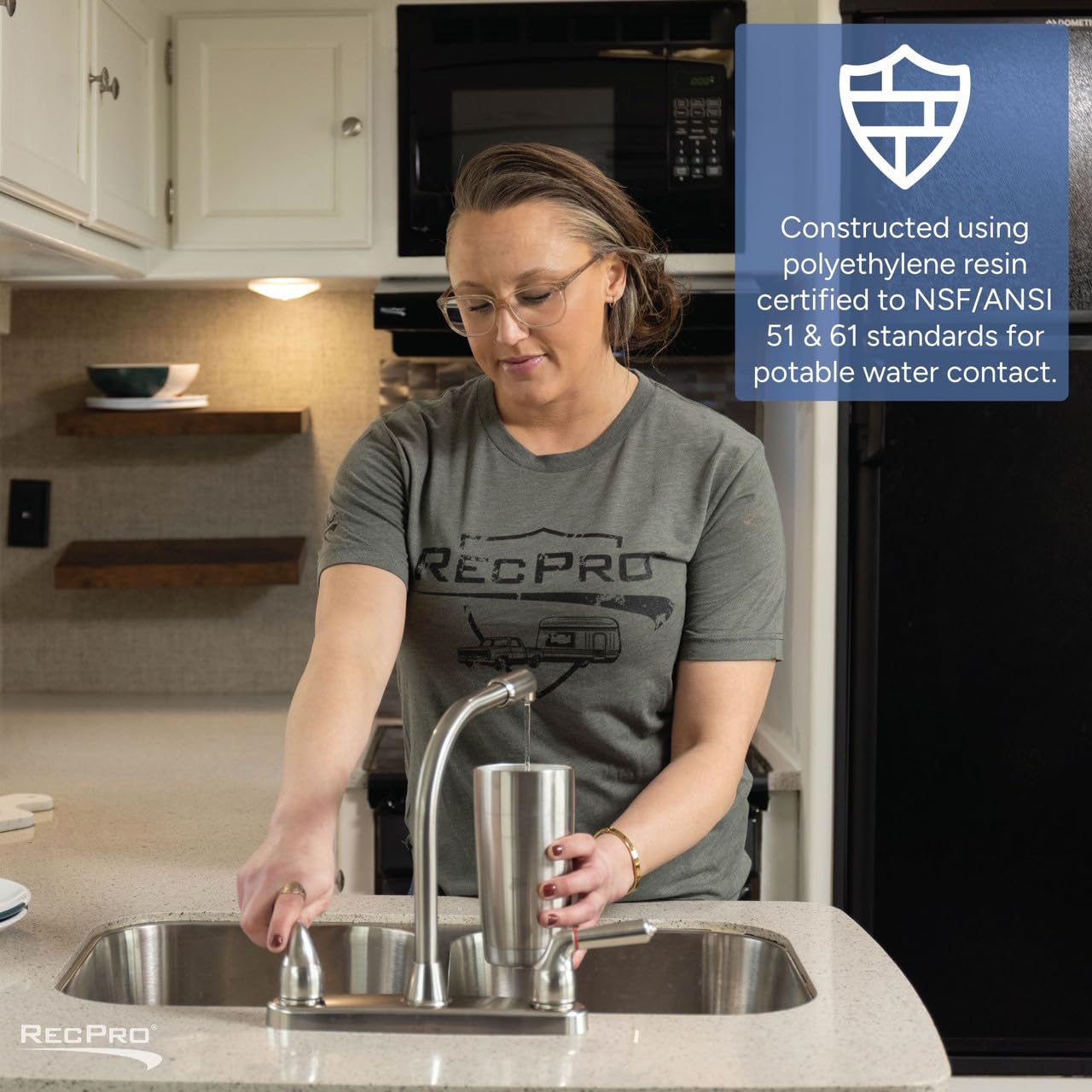 RecPro RV Fresh Water Tank 16 Gallon for Drinking and Potable Water | 24" x 10" x 15.5" | Fresh or Gray Water Plastic Storage | Made in America