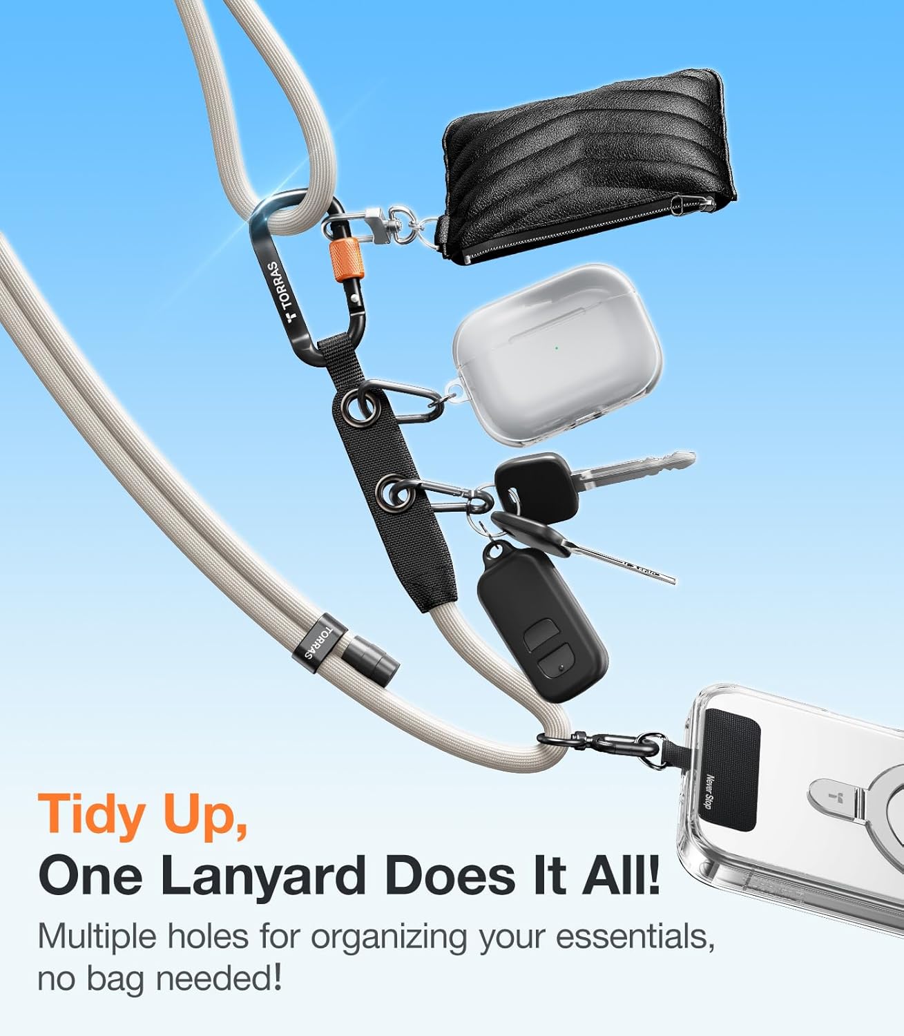17 Max,Skin-Friendly,2 TORRAS Phone Lanyard with Hanging Loops, Adjustable Anti Theft Phone Strap Crossbody for iPhone