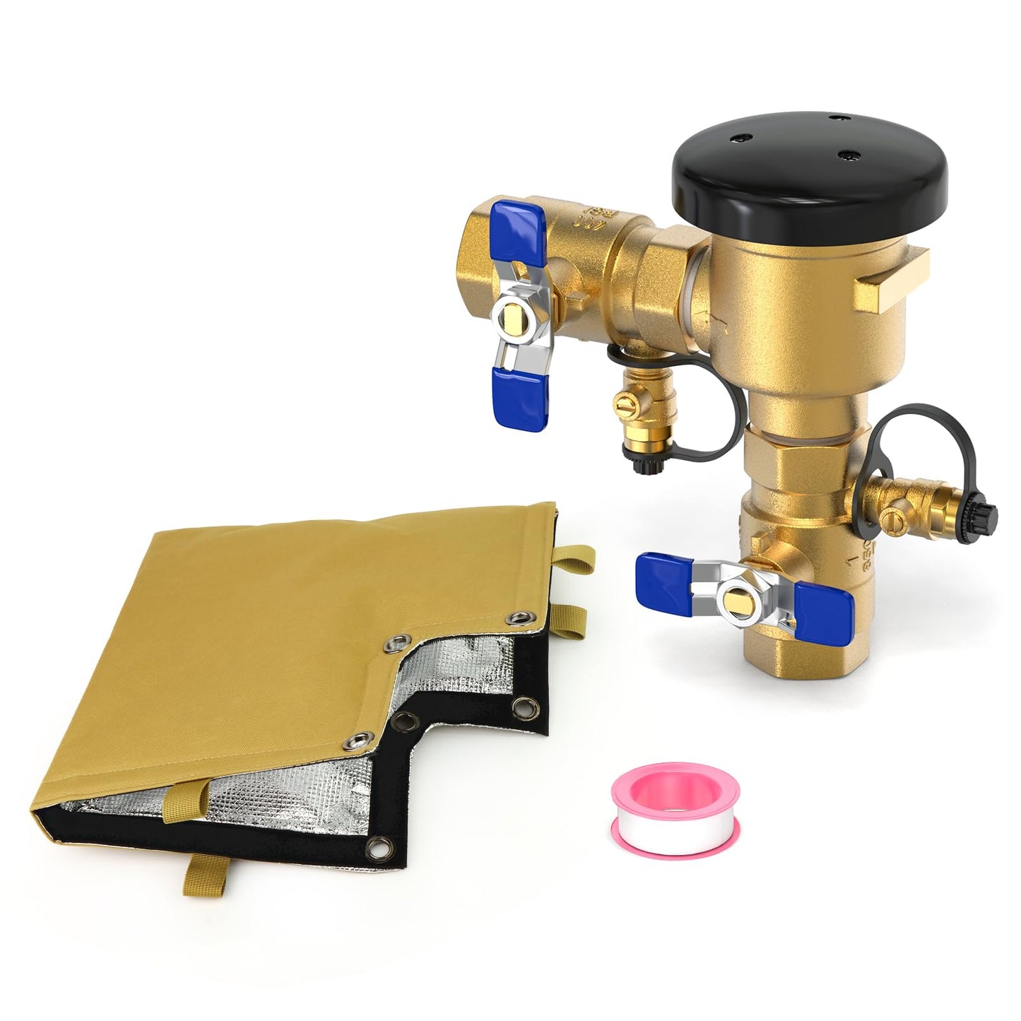 GASHER 1" Pressure Vacuum Breaker Assembly with Pipe Freeze Protection Cover, Brass Irrigation Backflow Preventer, Max 400 PSI Back Siphon Valves for Irrigation System