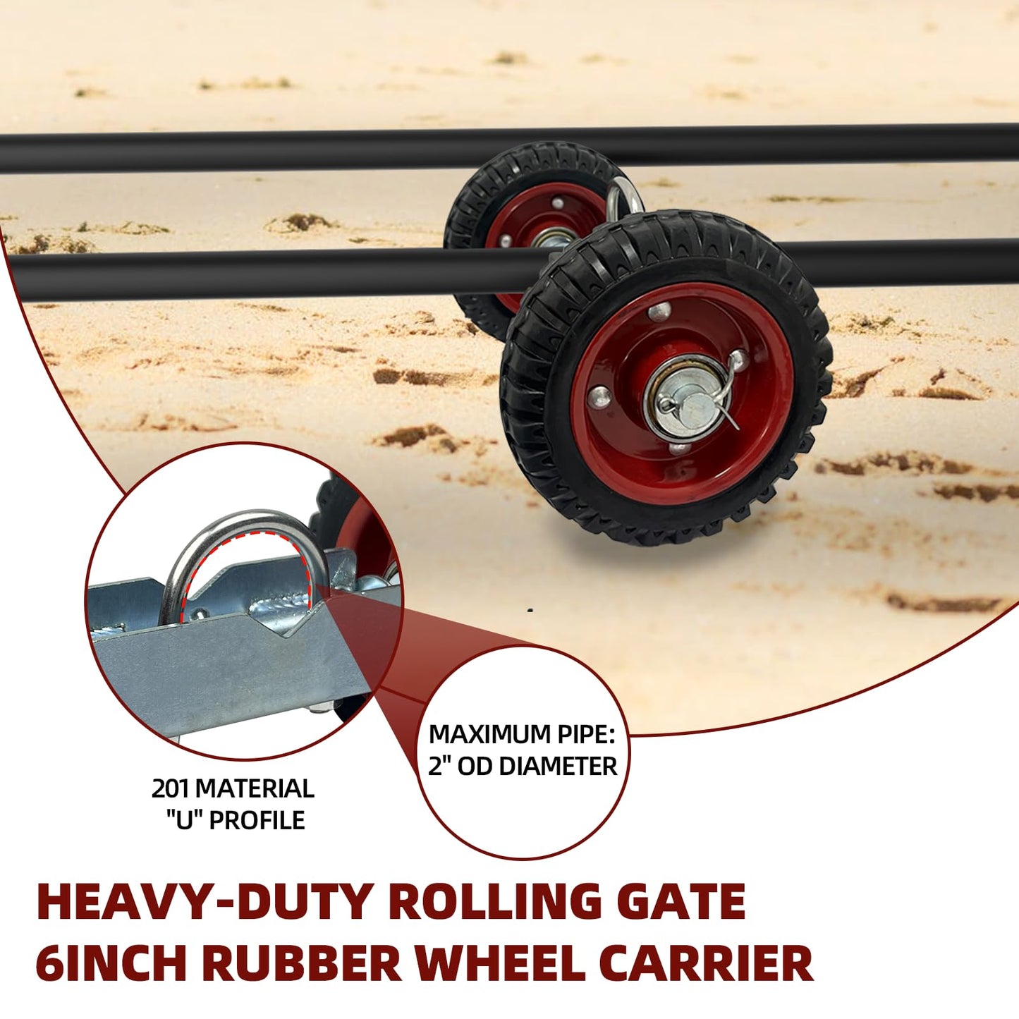 Rolling Gate Hardware Kit for Farm, Fence Gates, Rolling Gates- Includes 6" Double Wheel Carrier, 6 Universal Track Drackets, 2 Pipe Track Rollers, 1 Set Gate Latch, 2 Sets of Wrenches