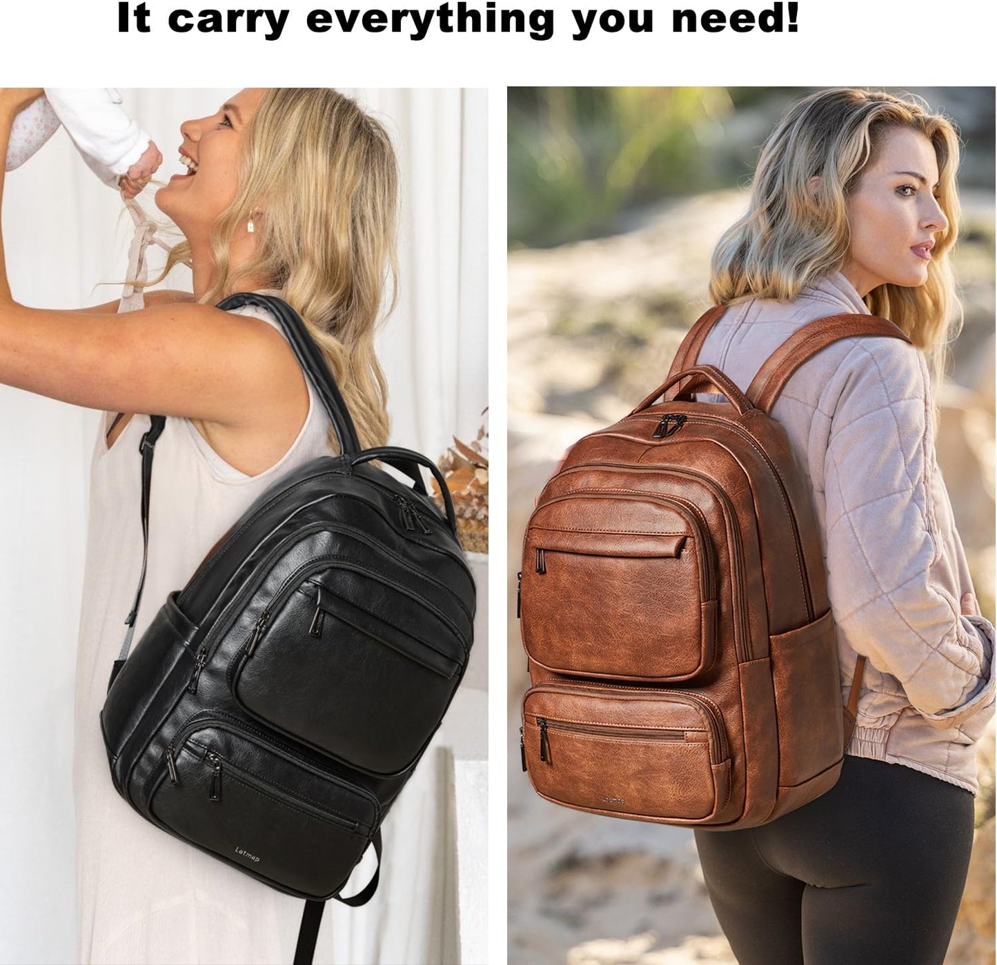 43L Backpack 17 16 15.6 Inch LATMAP Purse For Women Men Leather Shoulder Diaper Bookbag Tote Laptop Bag Handbags