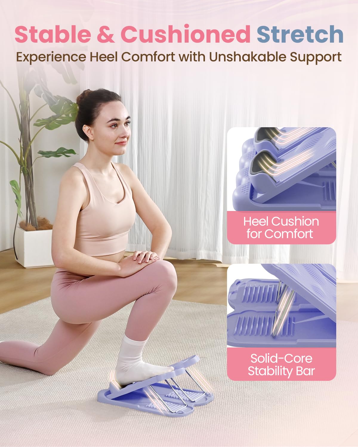 kisnbld Slant Board, 3 in 1 Calf Stretch Board with Foot Massager & Resistance Bands, 12-level Adjustable Incline Calf Stretcher for Relieving Calf Ankle Achilles Pain Balance Exercise Trainer, Purple