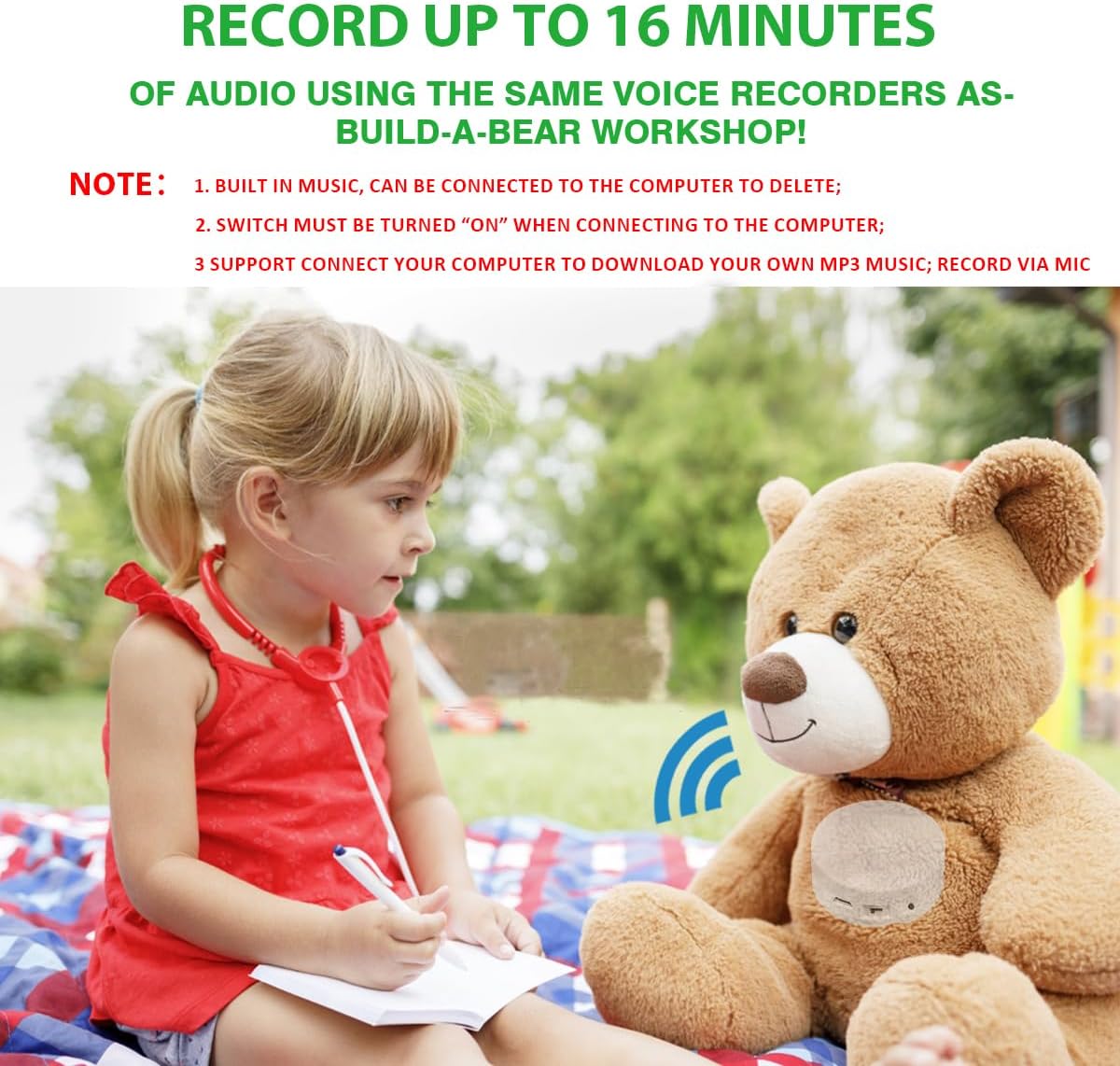 XLW Recorder,16Min Pillow.16MB (2P Voice Voice Recording Button for Stuffed Animals, Bear,Crafts Record Custom Messages