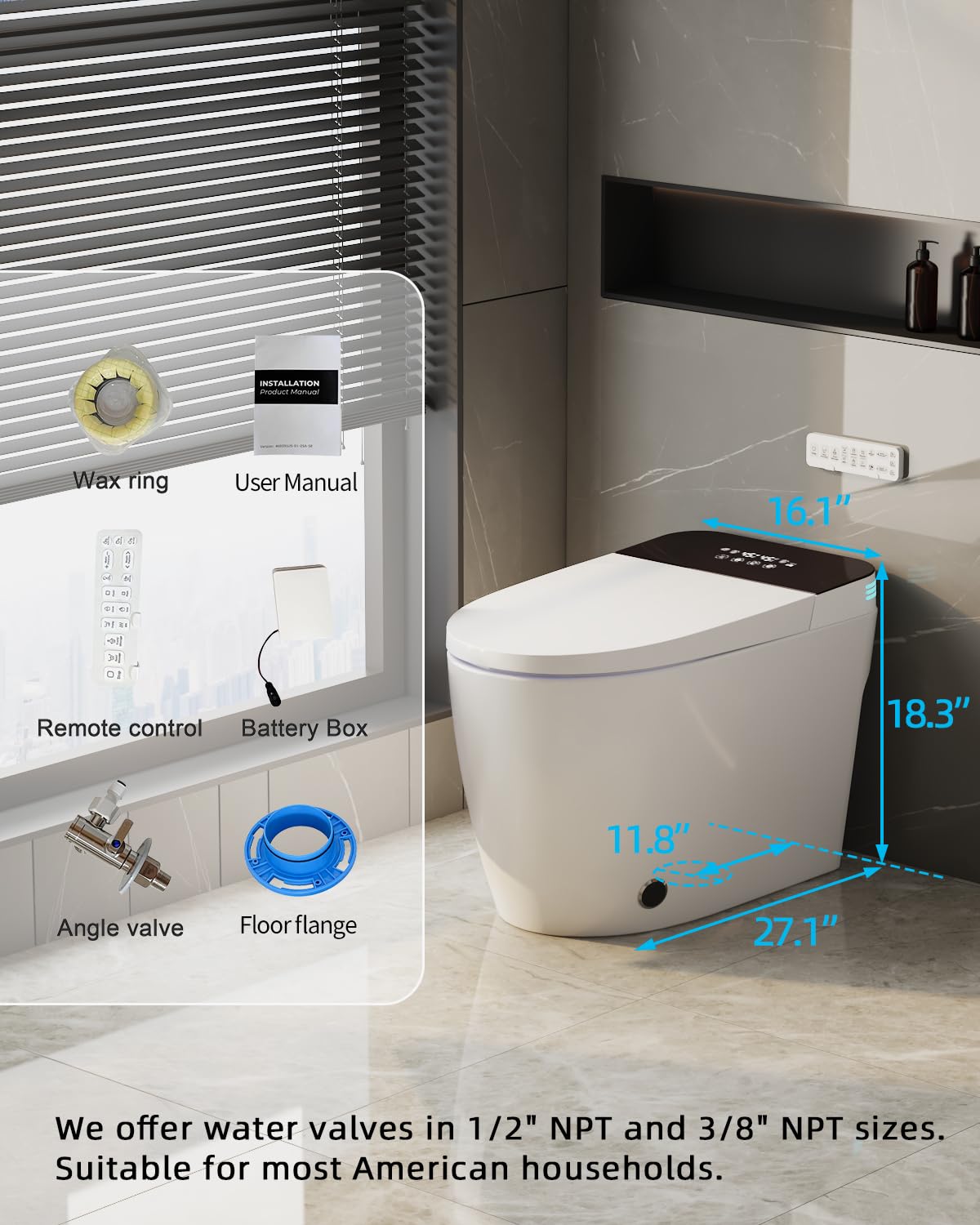 TOTTE Luxury Smart Toilet with Bidet, Hands-Free with Auto Open/Close Lid & Self-Cleaning Bowl | Adaptive Warm Water Wash & Heated Seat, Built-in Aroma, One-Piece Elongated Design
