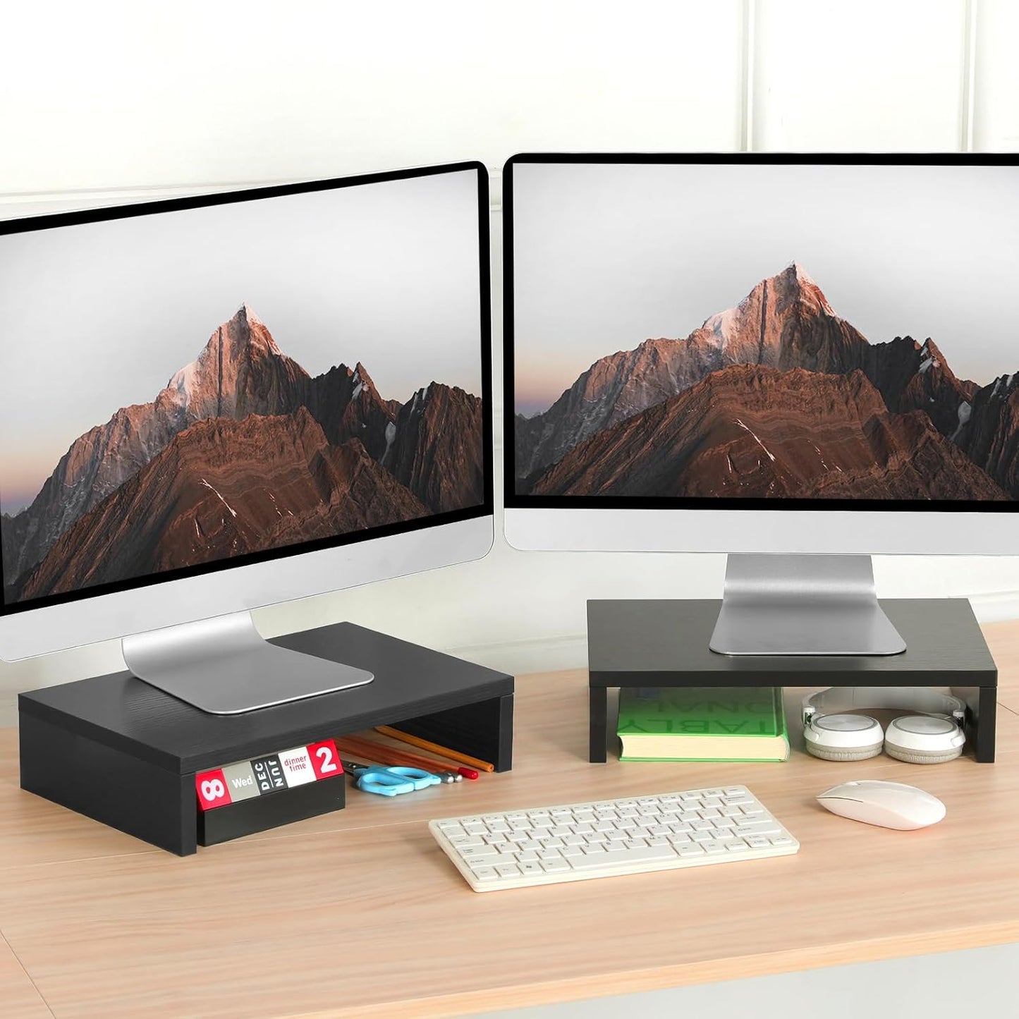 Riser-2 Pack, 2 2 TEAMIX Wood Monitor Stand Tier Adjustable Monitor Stand Dual Monitor Riser for Monitors/Laptop/PC