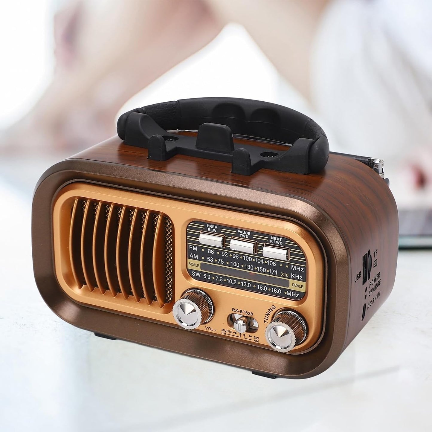 Diyeeni 3 (RXBT628) Portable Vintage Radio Speaker Bluetooth, Multifunctional Design, Bands AM FM Radio, Portable