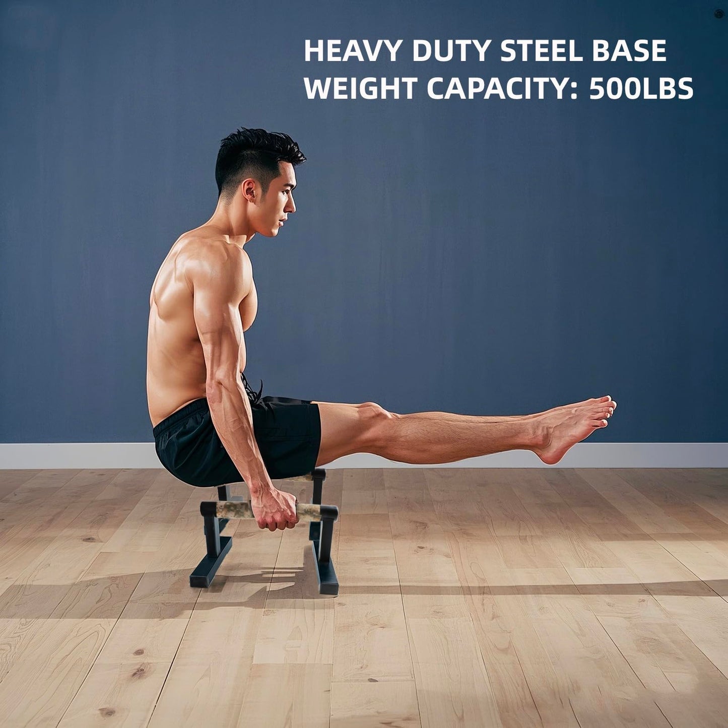Purife T Shape Floor Stand Wood Push Up Handle Calisthenics Bars, Strength Training Pushup Stands Parallettes Bars with Sturdy Metal Bracket for Home Workouts