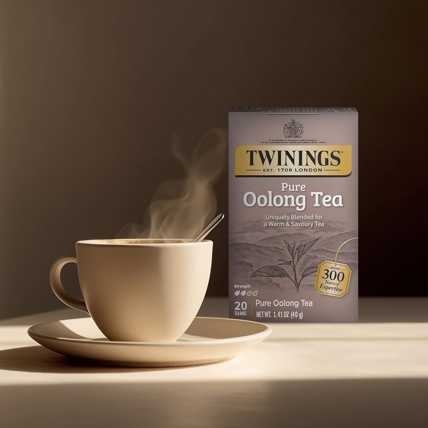 Twinings Pure Oolong Tea - Golden Caffeinated Tea Bags, 2-Pack of 20 Individually Wrapped Bags