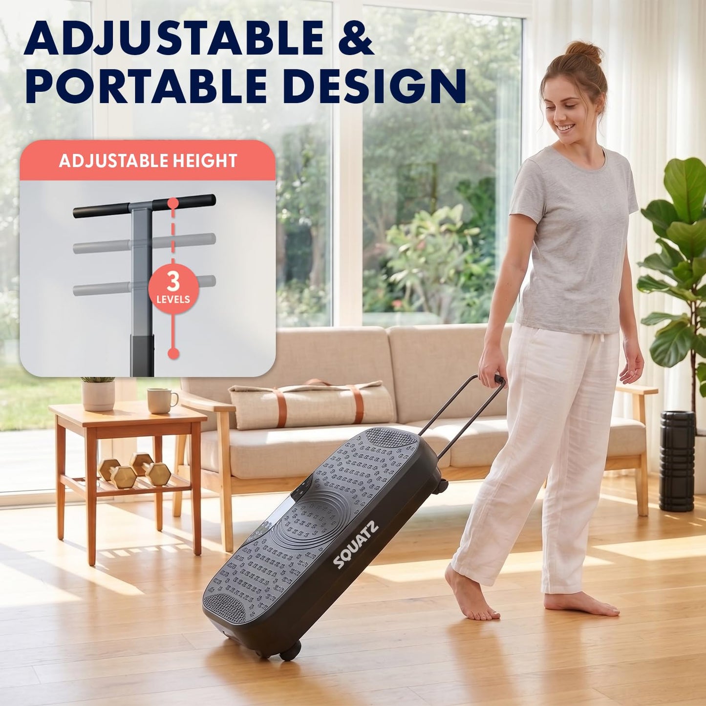 SQUATZ Vibration Plate Exercise Machine with Handlebar, Vibration Plate with Handles, 1-99 Speed Levels, 10 Preset Programs, Low-Impact Home Fitness Platform with Remote, Portable Design, Black