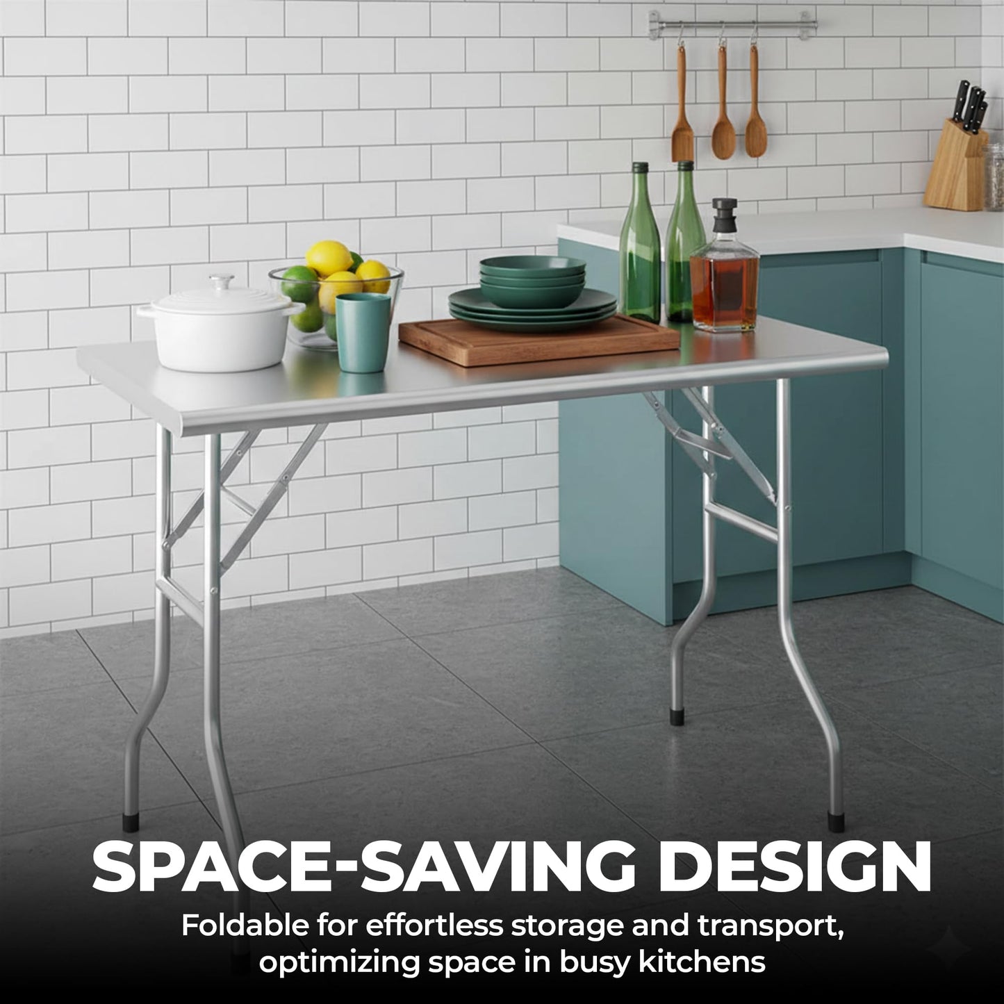 Express KitchQuip Premium Quality Stainless Steel Open Base Folding Utility Table - Folding Work Table for Commercial Kitchen, Restaurant, Hotel and Garage - NSF (24" x 60" Without Undershelf)