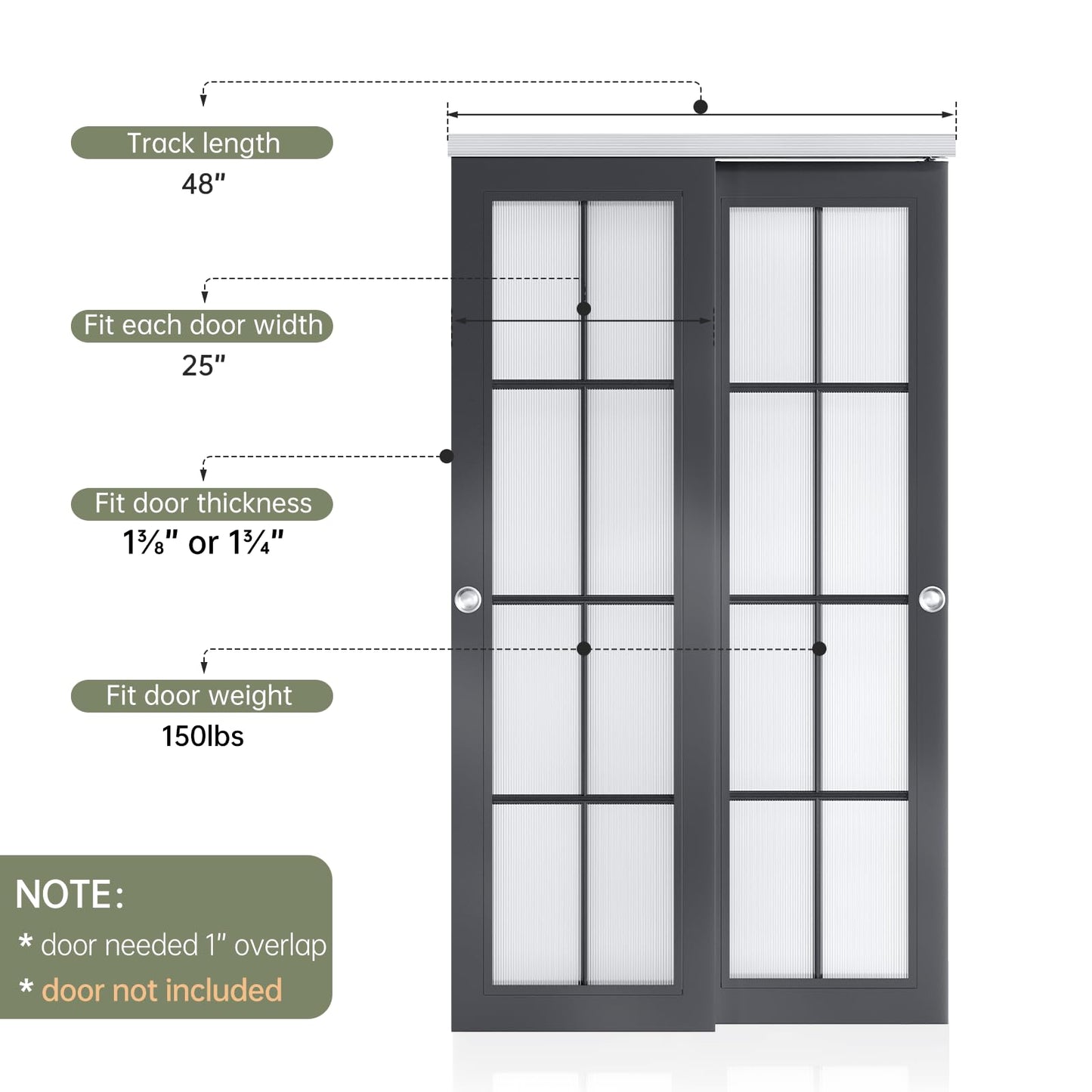 EaseLife 4FT/48in Bypass Double Sliding Pocket Door Hardware Kit,Commercial Grade,Aluminum,Bypassing Closet Doors Track for 2 Door System,Slide Smoothly Quietly,Easy Install,No Door