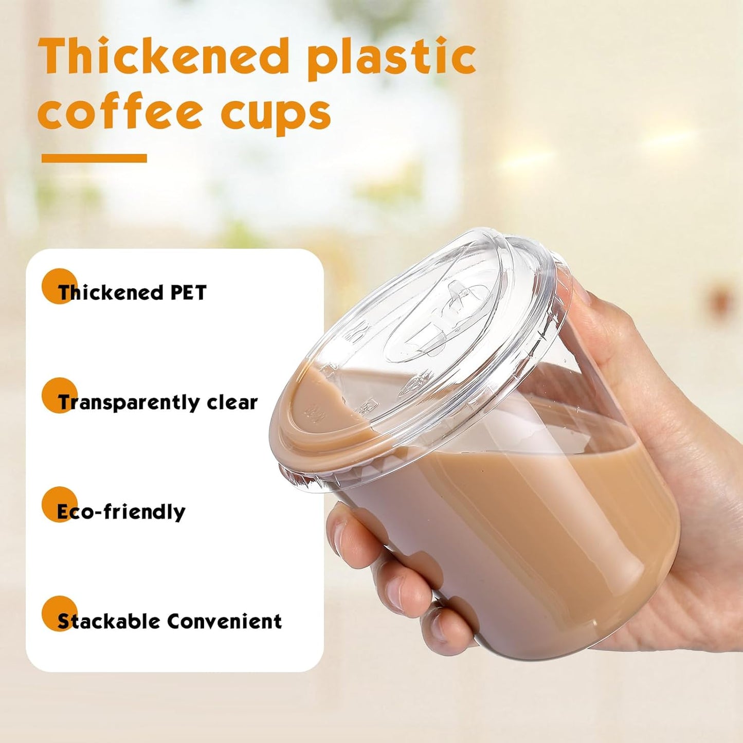 Ziliny 12 oz Clear Plastic Cups - Thickened Disposable PET Cups with Strawless Sip Lids | Perfect for Iced Coffee & Smoothies