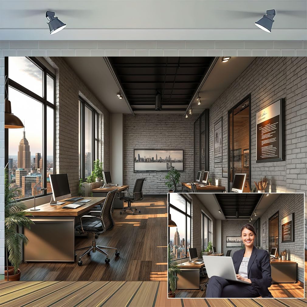 DZLGC 7X5FT Modern Office Backdrop for Video Conference, Home Business Office Meeting Decorations Interior Brick Wall