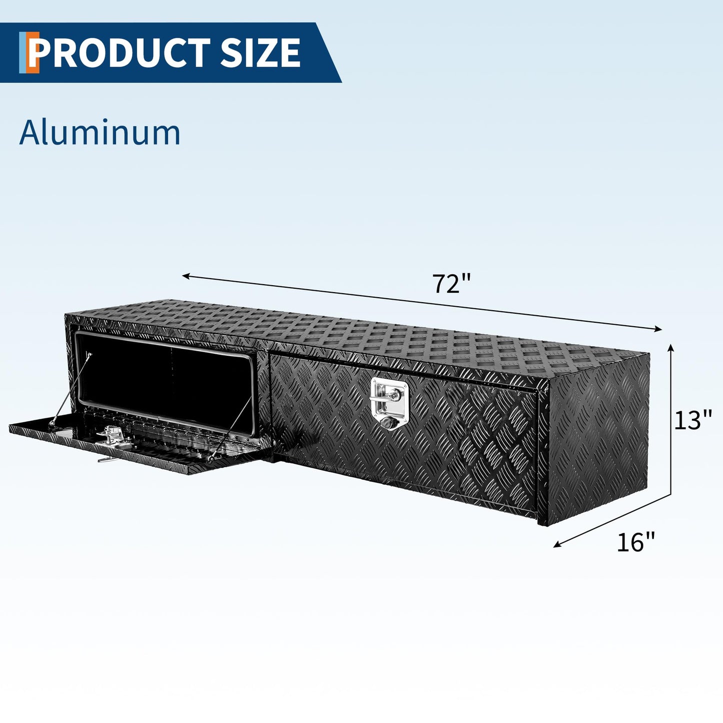 GarveeTech 72 in Truck Tool Box Heavy Duty Aluminum Storage Tool Box, Tool Chest Organizer w/Lock and Keys For Pickup, Truck Bed, RV, Trailer, Waterproof Black Box, 72 in x 16 in x 13 in