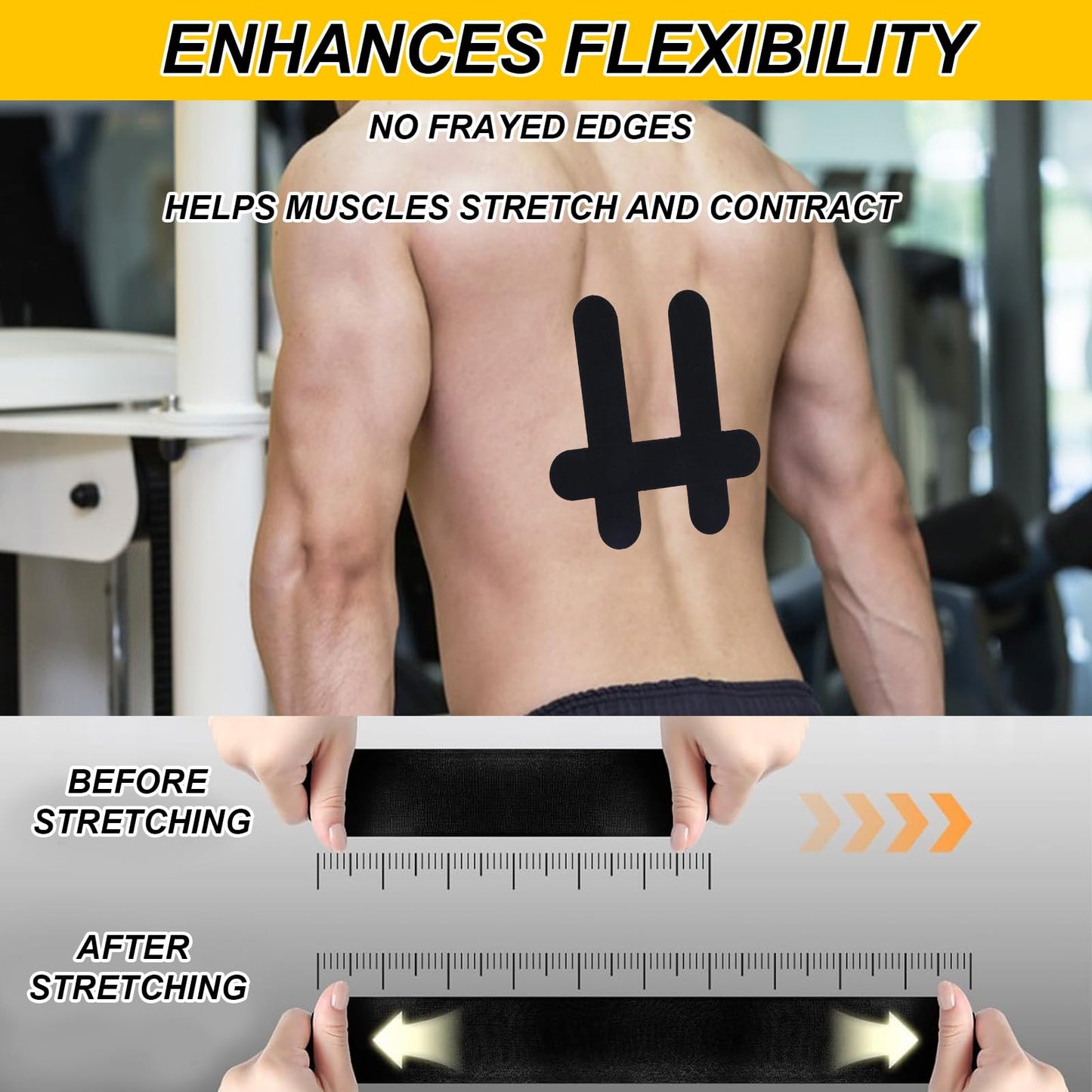 12pcs Kinesiology Tape for Lower Back, Breathable & Waterproof Lower Back Sports Tape Precut Strips Cotton Elastic Athletic Sticker for Muscle Support (Black)
