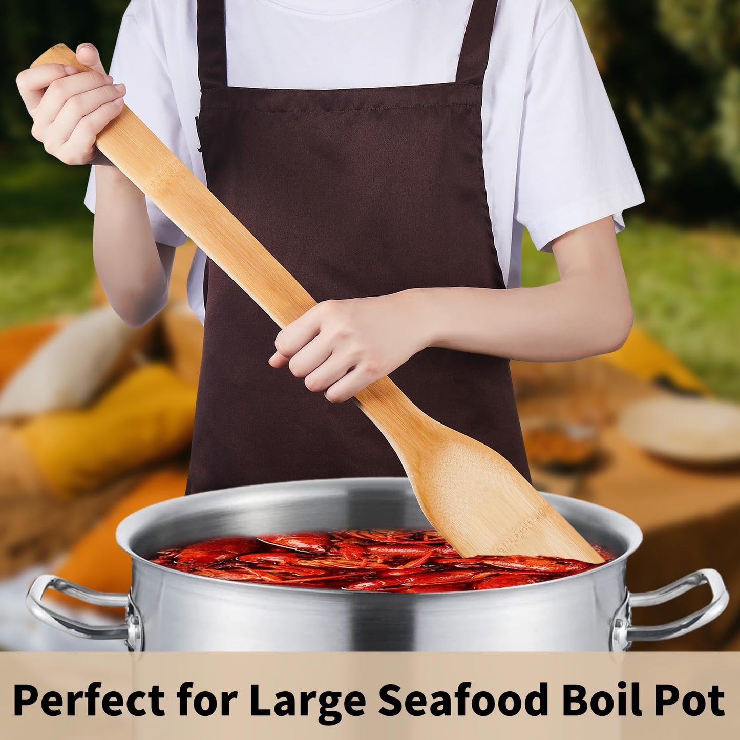 ROZJOVU 24 Inch Stirring Long Handle Bamboo Spoons Wooden Stir Sticks Extra Wide Kitchen Aid Bamboo Spatula Flat Paddle for Cajun Crawfish Seafood Cooking.