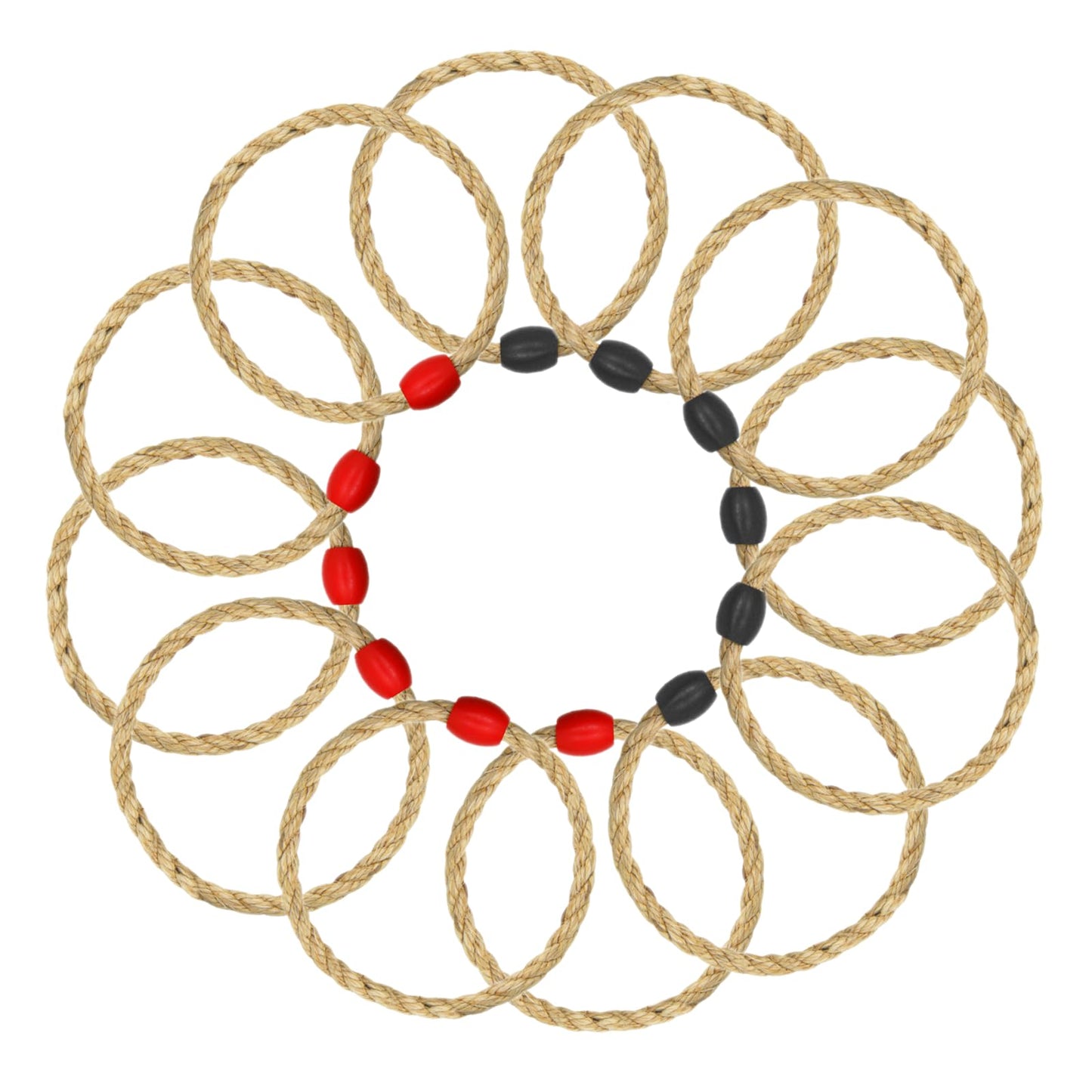 12 Pack Sisal Rope Ring Toss Game Replacement Parts for Adults and Kids, Outdoor Toss Rings for Agility Practice and Speed Game and Yard Games and Lawn Games for Party (Red and Black)