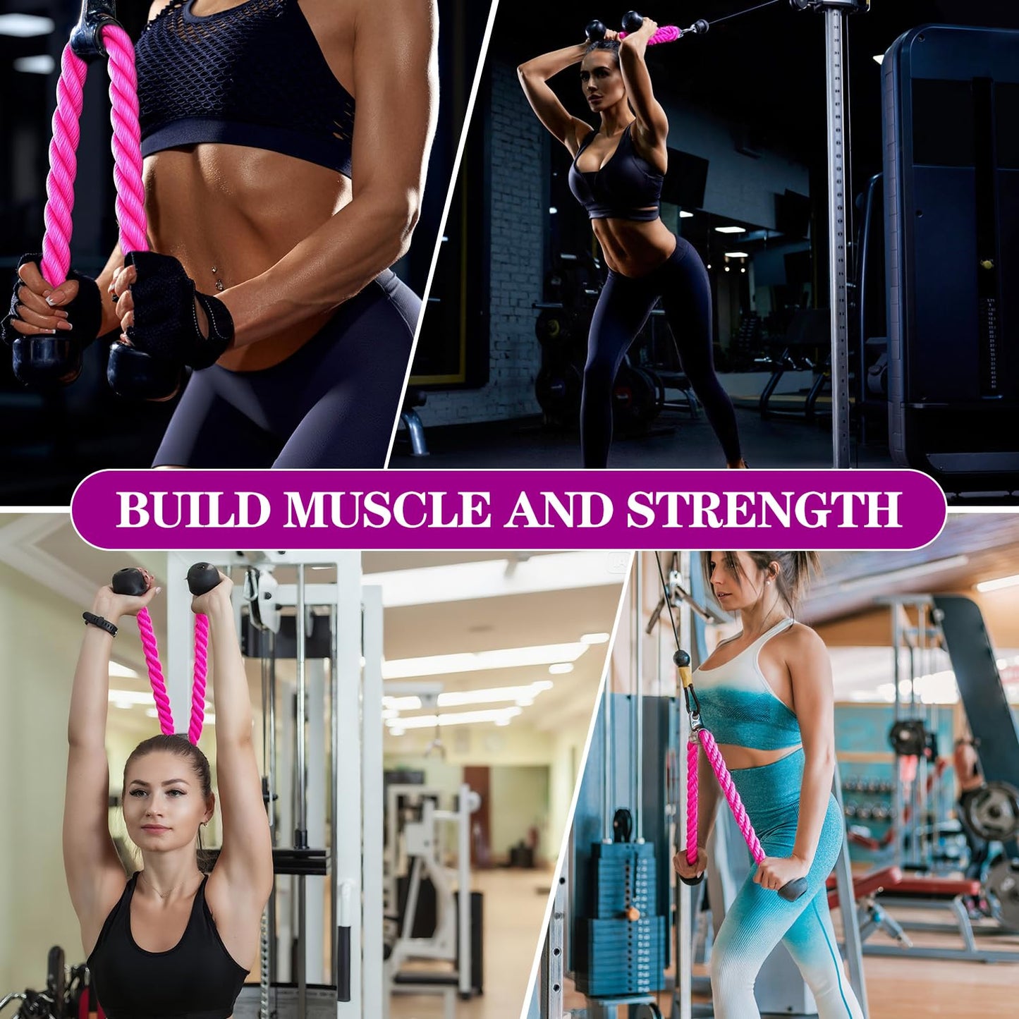 DkOvn Tricep Rope, 27 Inches Cable Machine Attachment, Pull Down Attachments with Carabiner, for Gym Home Workout Exercise