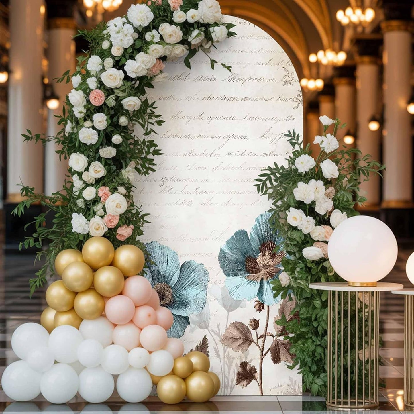 Duskova Living 4 Rustic Blue Arch Backdrop Cover FT, Broccoli Flower Leaf Farmhouse Vintage Brown Wedding Arch Cover